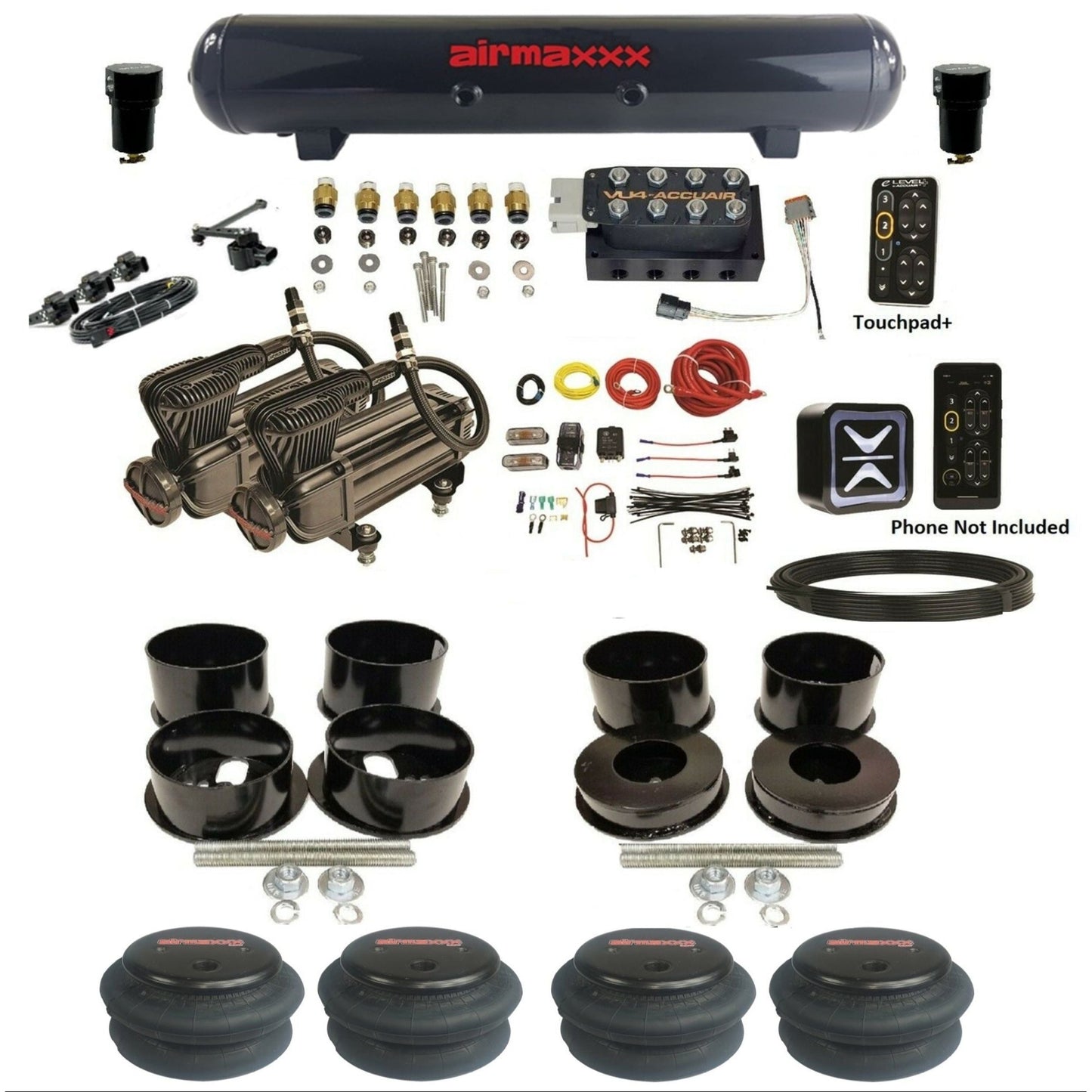 accuair e+ connect height+ vu4 dual x-series compressors 2600 bags steel tank air ride kit for 1971-1996 gm b-body  KBBDY-X2B-57S-VU4EHT-WK-HF