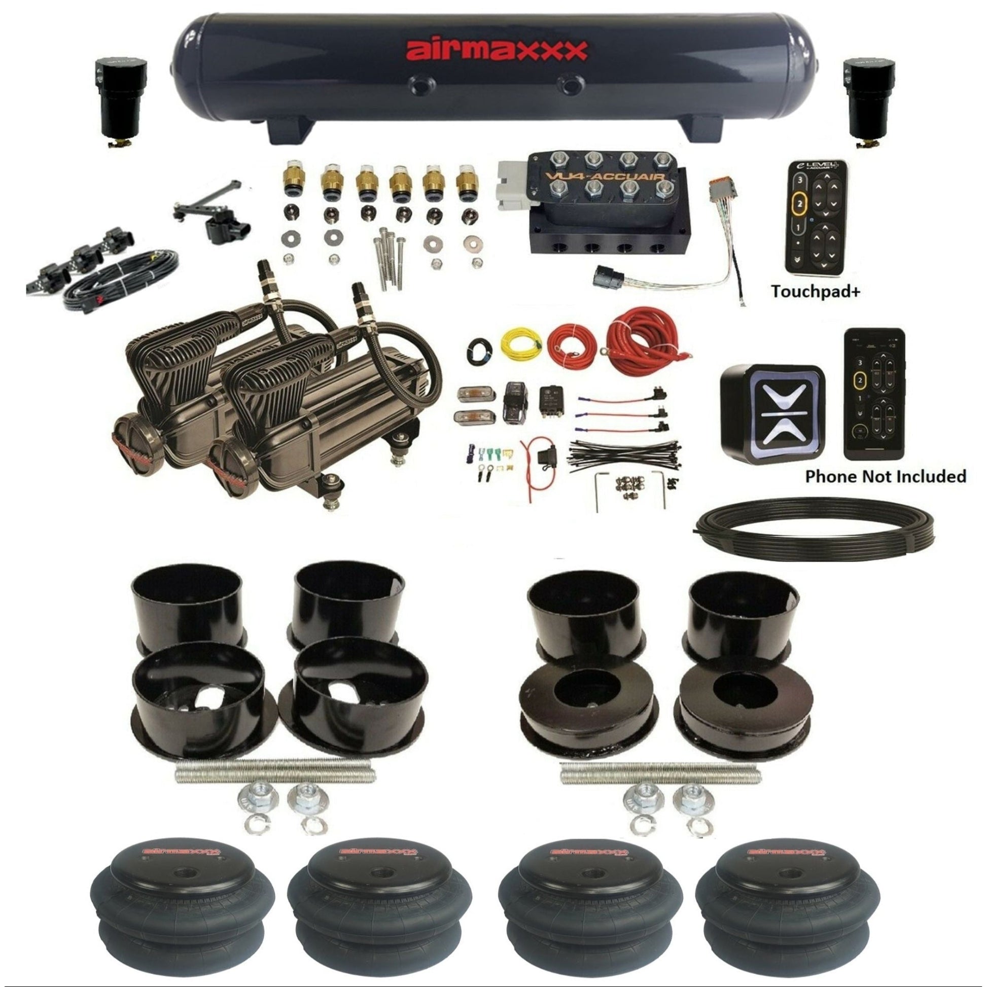 accuair e+ connect height+ vu4 dual x-series compressors 2600 bags steel tank air ride kit for 1971-1996 gm b-body  KBBDY-X2B-57S-VU4EHT-WK-HF