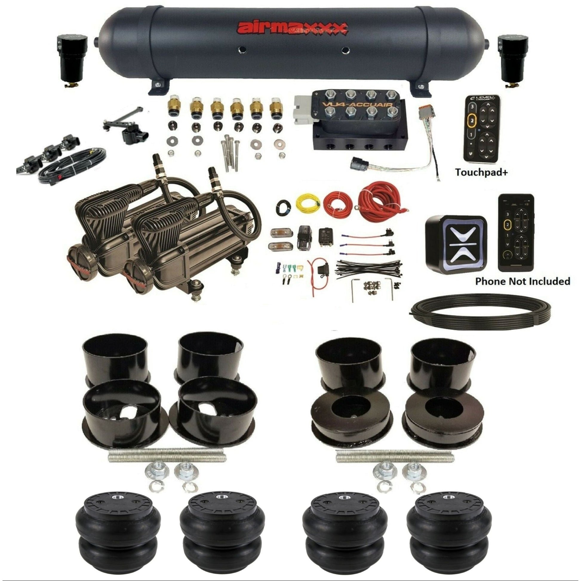 accuair e+ connect height+ vu4 dual x-series compressors slam bags aluminum tank air ride kit for 1971-1996 gm b-body KBBDY-X2B-57ABK-VU4EHT-WK-HFSS7