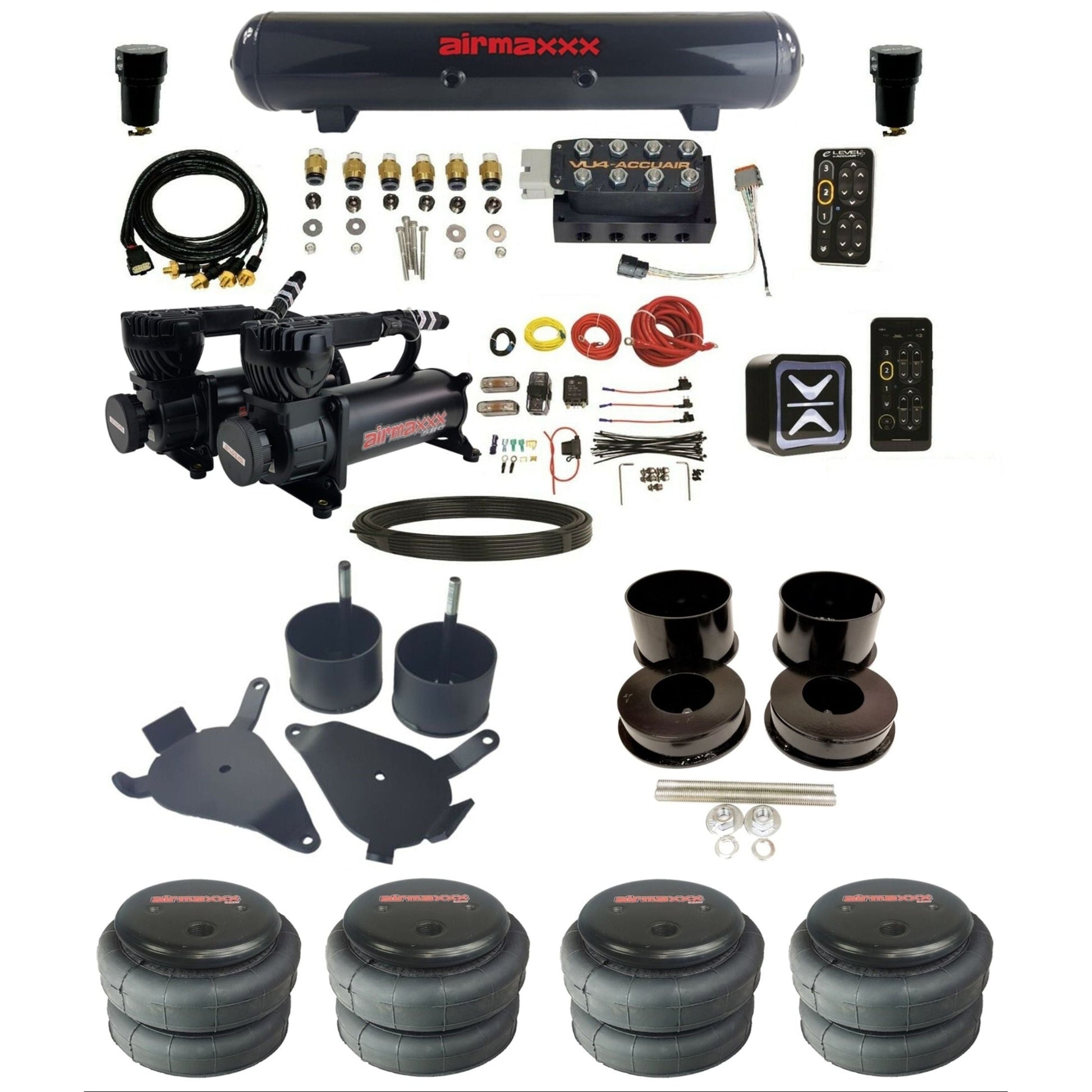 accuair e+ connect pressure+ vu4 dual 580 black compressors steel tank 2500 bags air ride kit for 1978-1988 gm g-body K-GBODY-580B2-57S-VU4-E_PT
