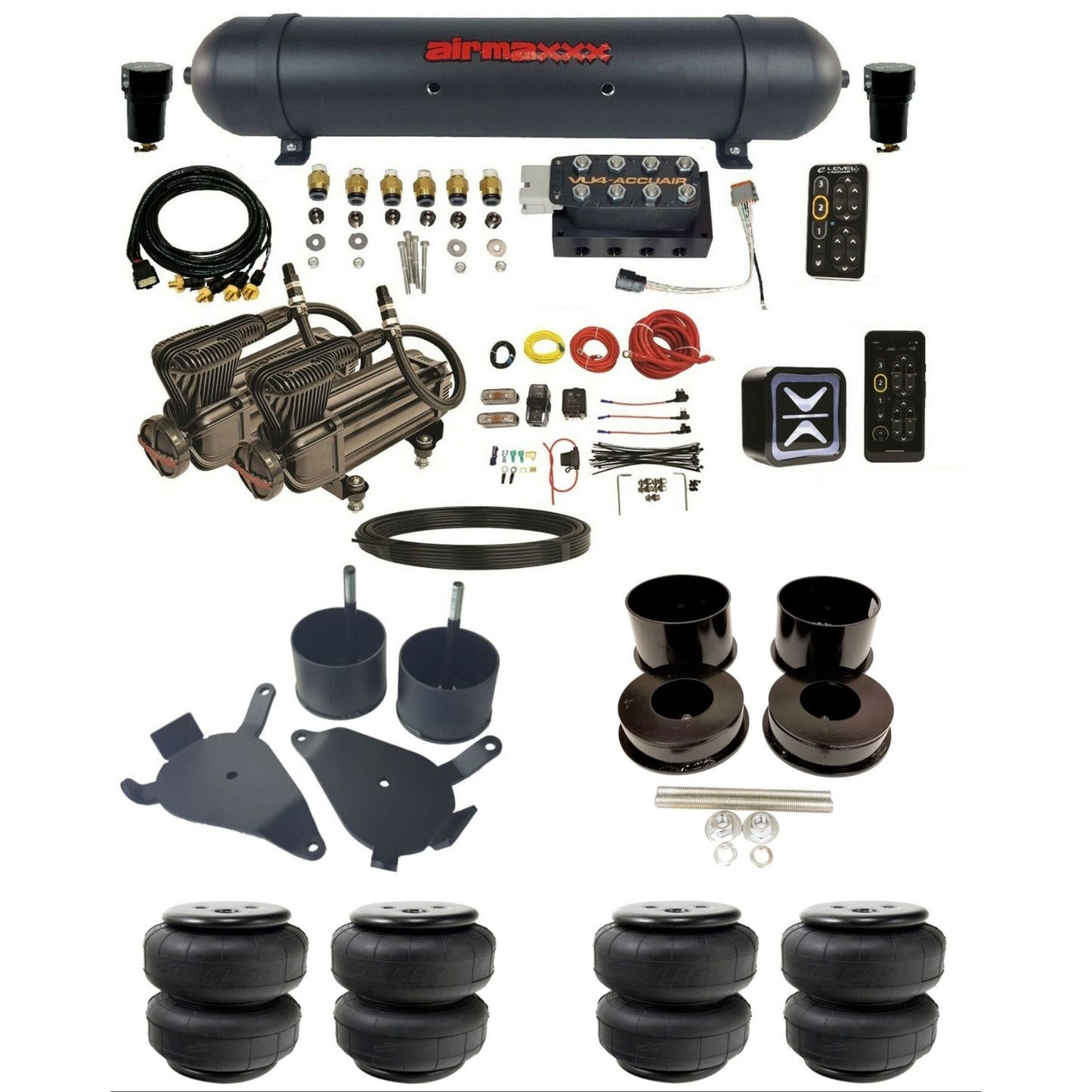 accuair e+ connect pressure+ vu4 dual x-series compressors aluminum tank airlift bags air ride kit for 1978-1988 gm g-body K-GBODY-X2B-57ABK-VU4-E_PTD25