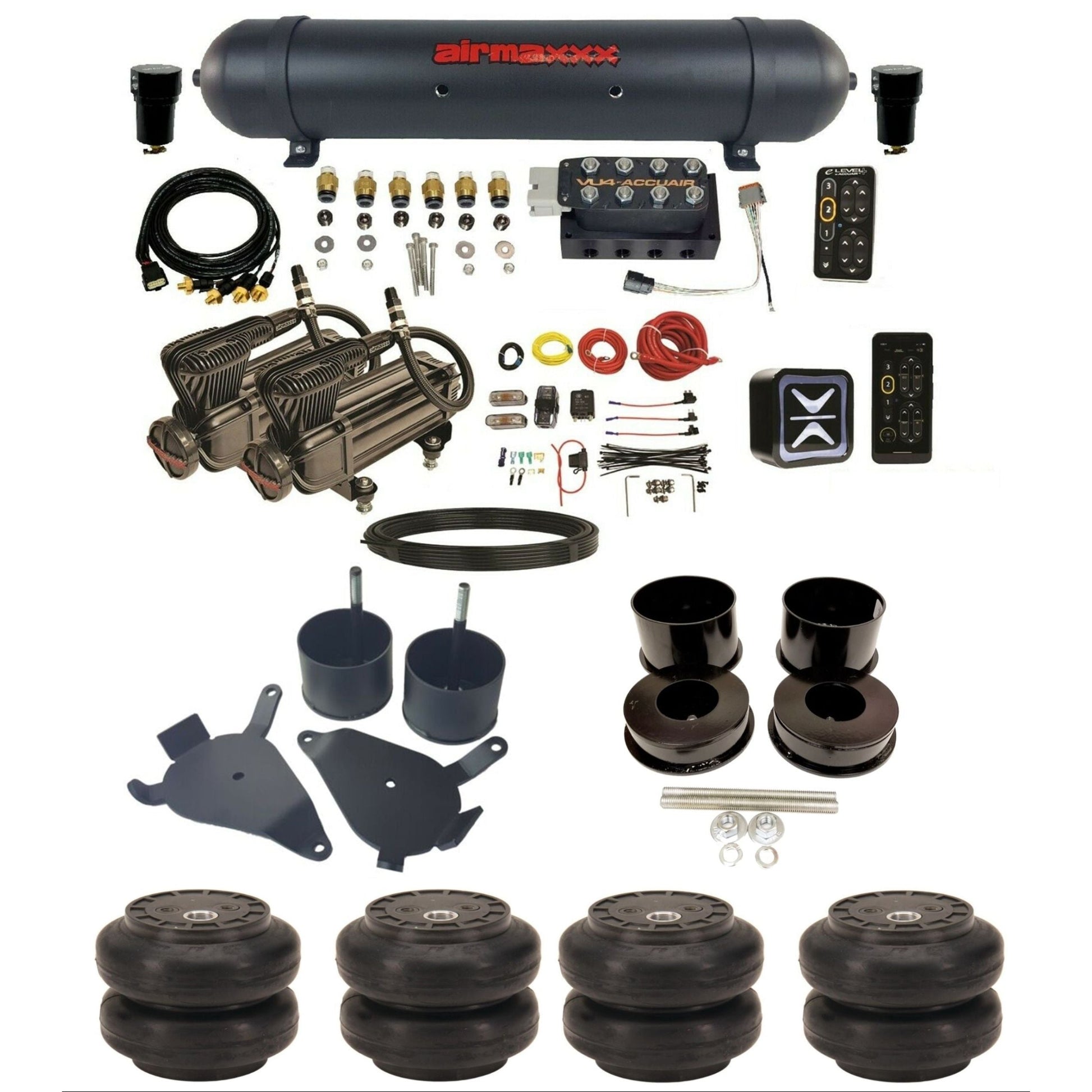 accuair e+ connect pressure+ vu4 dual x-series compressors aluminum tank slam bags air ride kit for 1978-1988 gm g-body K-GBODY-X2B-57ABK-VU4-E_PTSS6