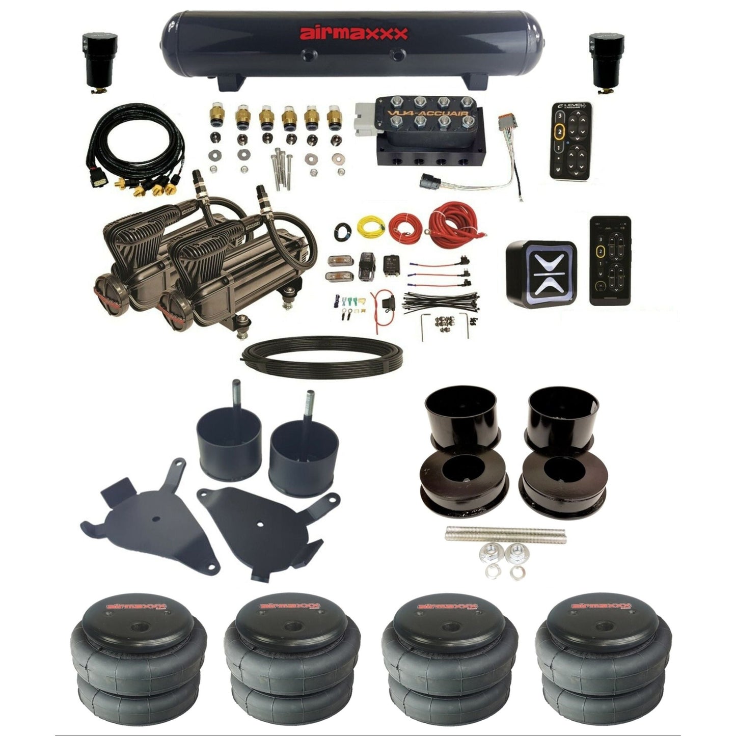 accuair e+ connect pressure+ vu4 dual x-series compressors steel tank 2500 bags air ride kit for 1978-1988 gm g-body K-GBODY-X2B-57S-VU4-E_PT