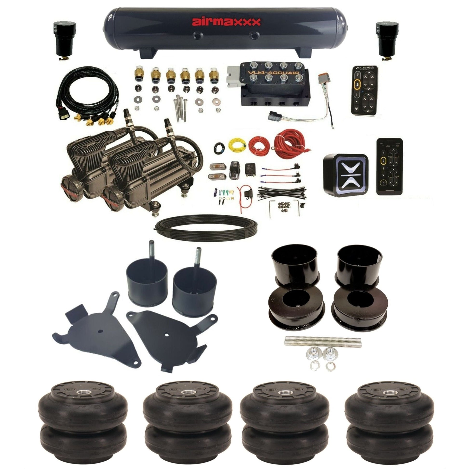 accuair e+ connect pressure+ vu4 dual x-series compressors steel tank slam bags air ride kit for 1978-1988 gm g-body K-GBODY-X2B-57S-VU4-E_PTSS6