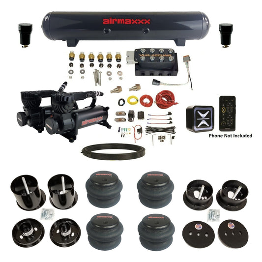 accuair e+ connect vu4 dual 580 black compressors 2600 bags steel tank air ride kit all black for 1963-1964 cadillac KCAD63-580B2-57S-VU4E-WK-HF