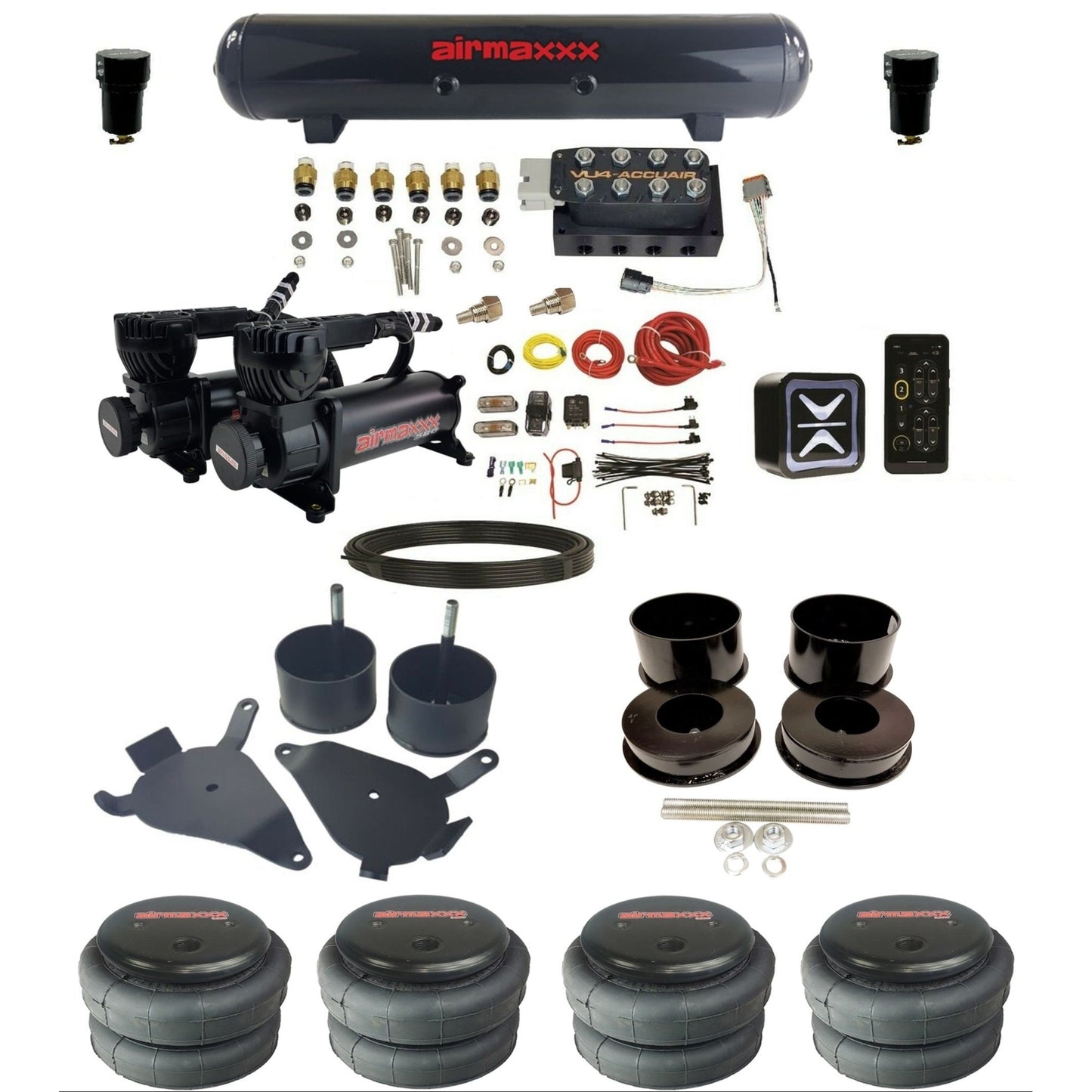 accuair e+ connect vu4 dual 580 black compressors steel tank 2500 bags air ride kit for 1978-1988 gm g-body KGBDY-580B2-57S-VU4E-WK-HF