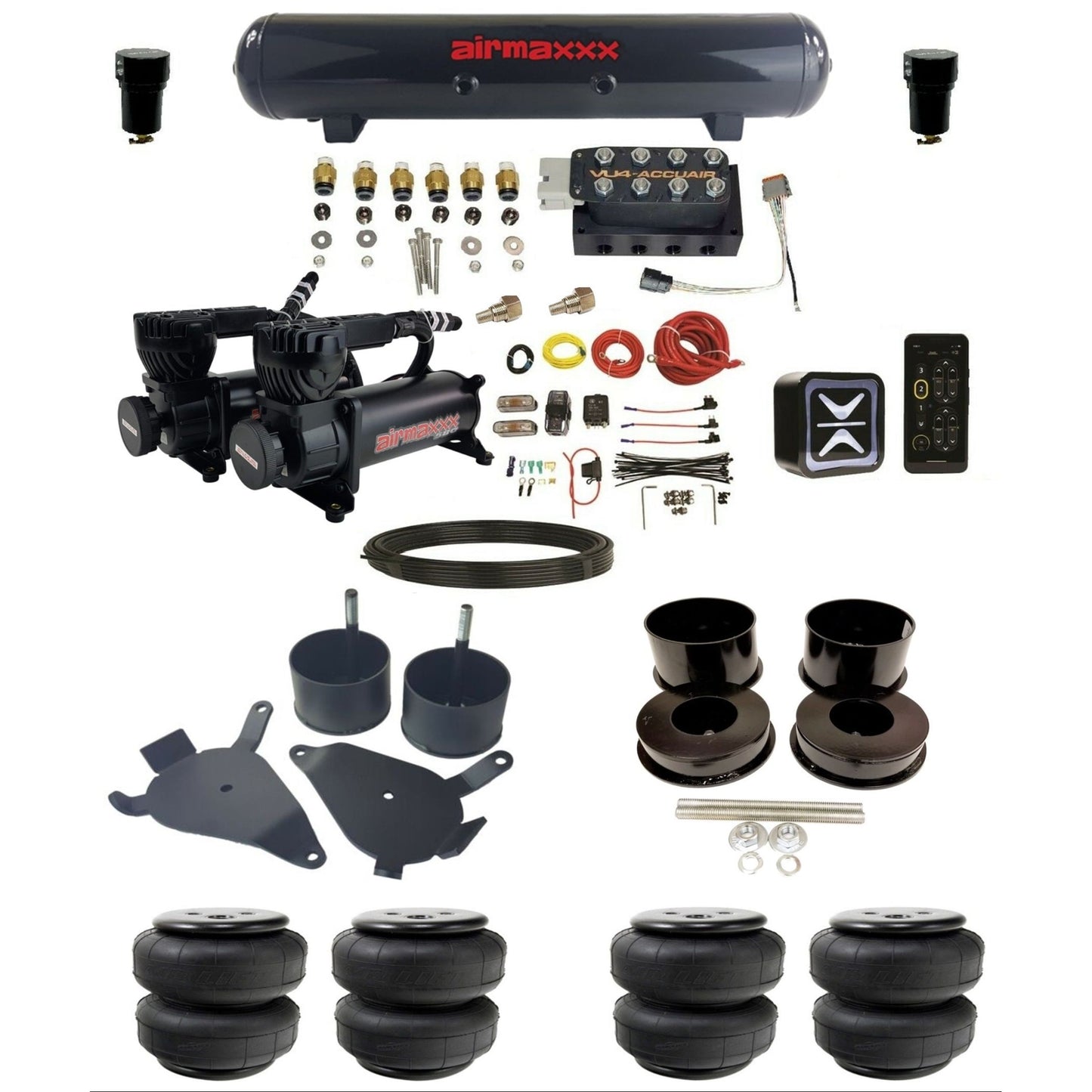 accuair e+ connect vu4 dual 580 black compressors steel tank airlift bags air ride kit for 1978-1988 gm g-body KGBDY-580B2-57S-VU4E-WK-HFD25