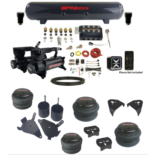 accuair e+ connect vu4 dual 580 black compressors steel tank & bags air ride kit for 1982-2005 chevy s10 KS10-580B2-57S-VU4E-WK-HF