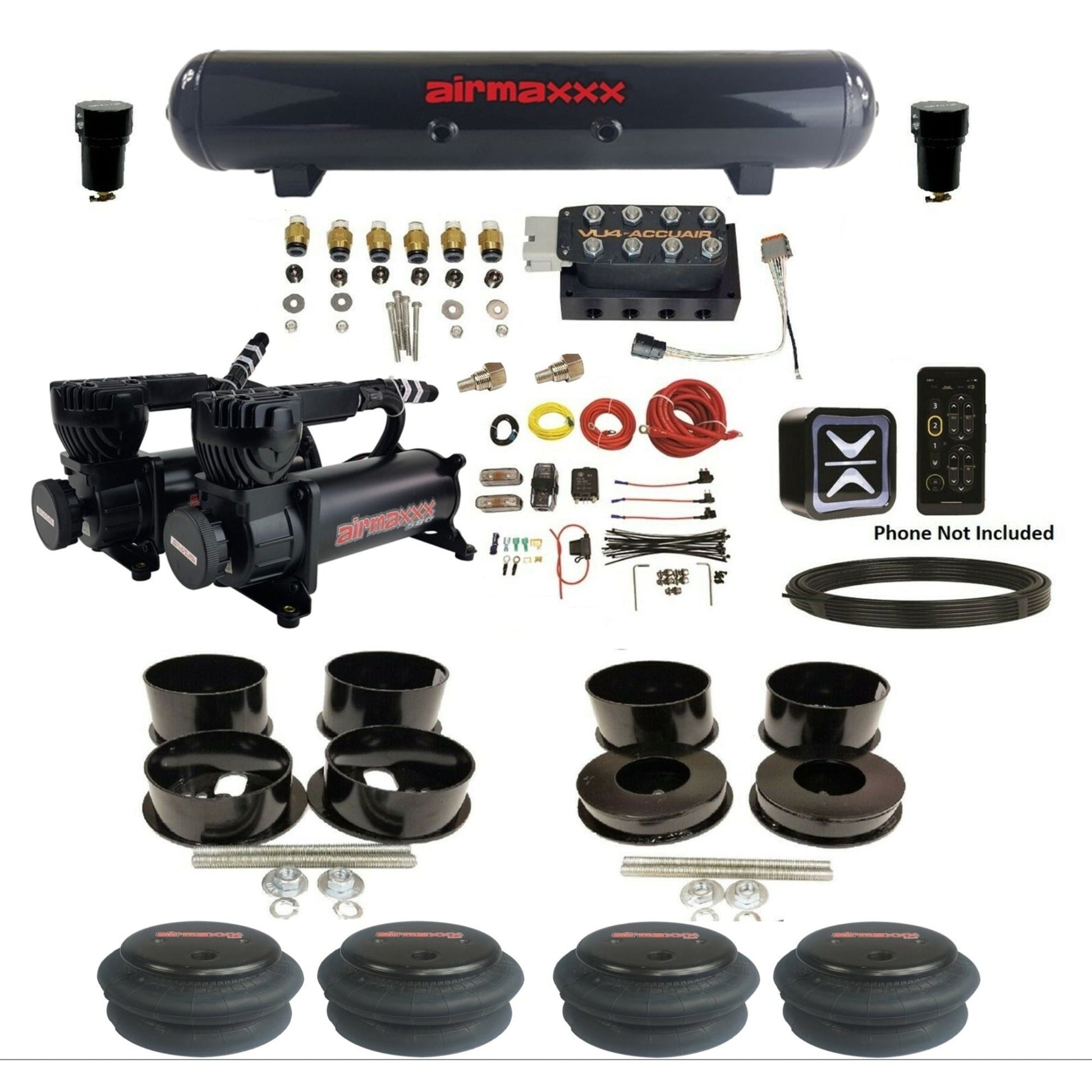 accuair e+ connect vu4 dual black 580 compressors steel tank 2600 bags all black air ride kit for 1971-1996 gm b-body KBBDY-580B2-57S-VU4E-WK-HF