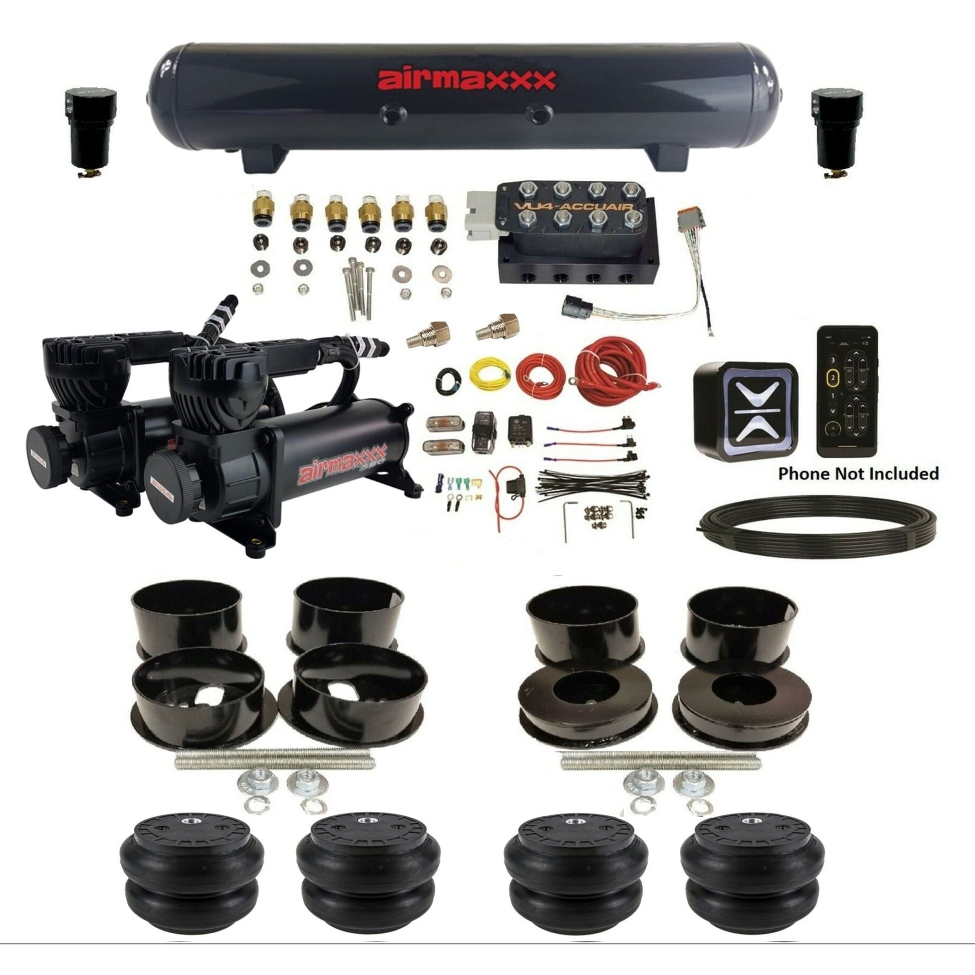 accuair e+ connect vu4 dual black 580 compressors steel tank slam bags all black air ride kit for 1971-1996 gm b-body KBBDY-580B2-57S-VU4E-WK-HFSS7