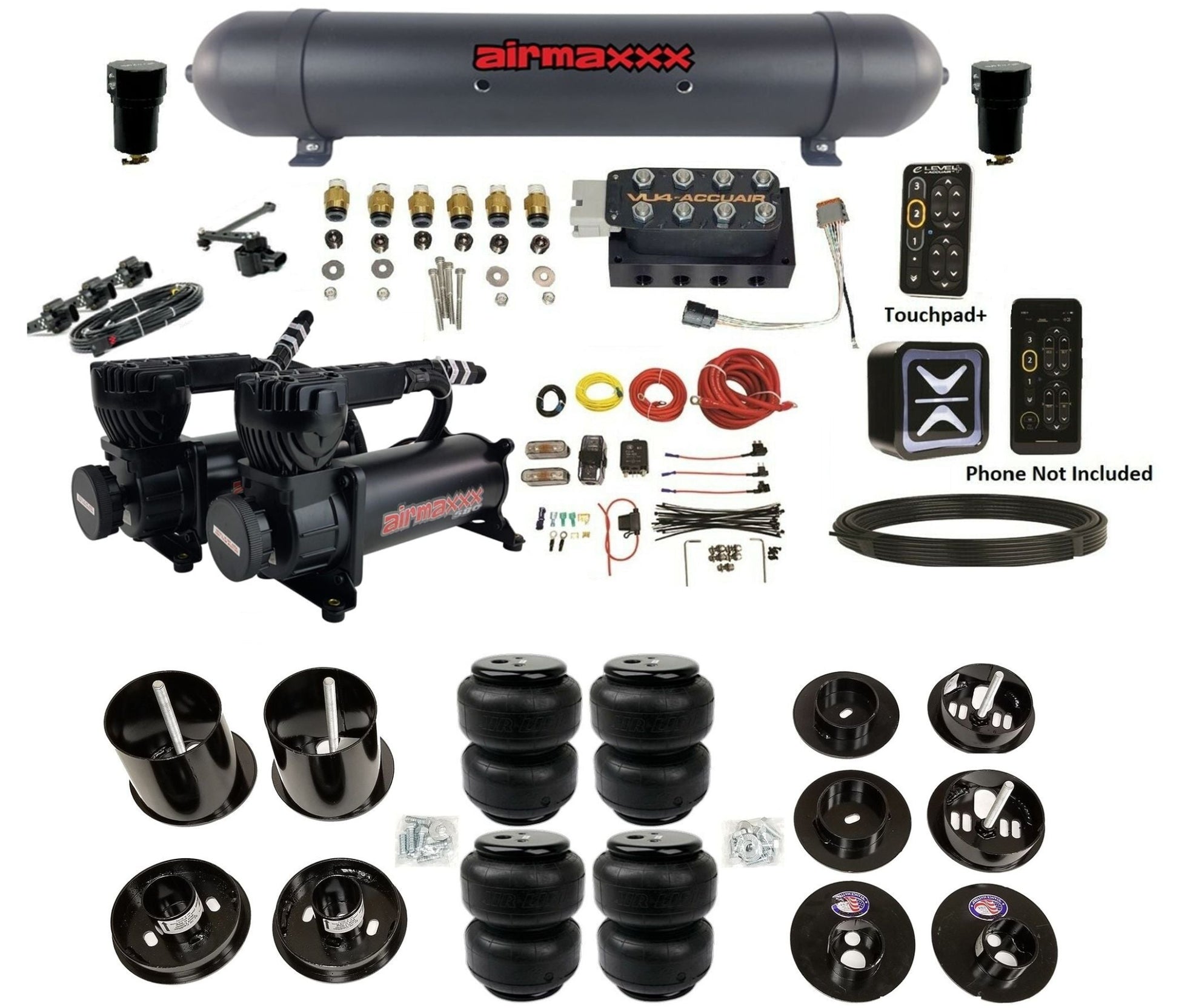 accuair e connect vu4 height plus aluminum tank air lift bags air ride kit for 1965 1970 cadillac KCAD65-580B2-57ABK-VU4EHT-WK-HFD25