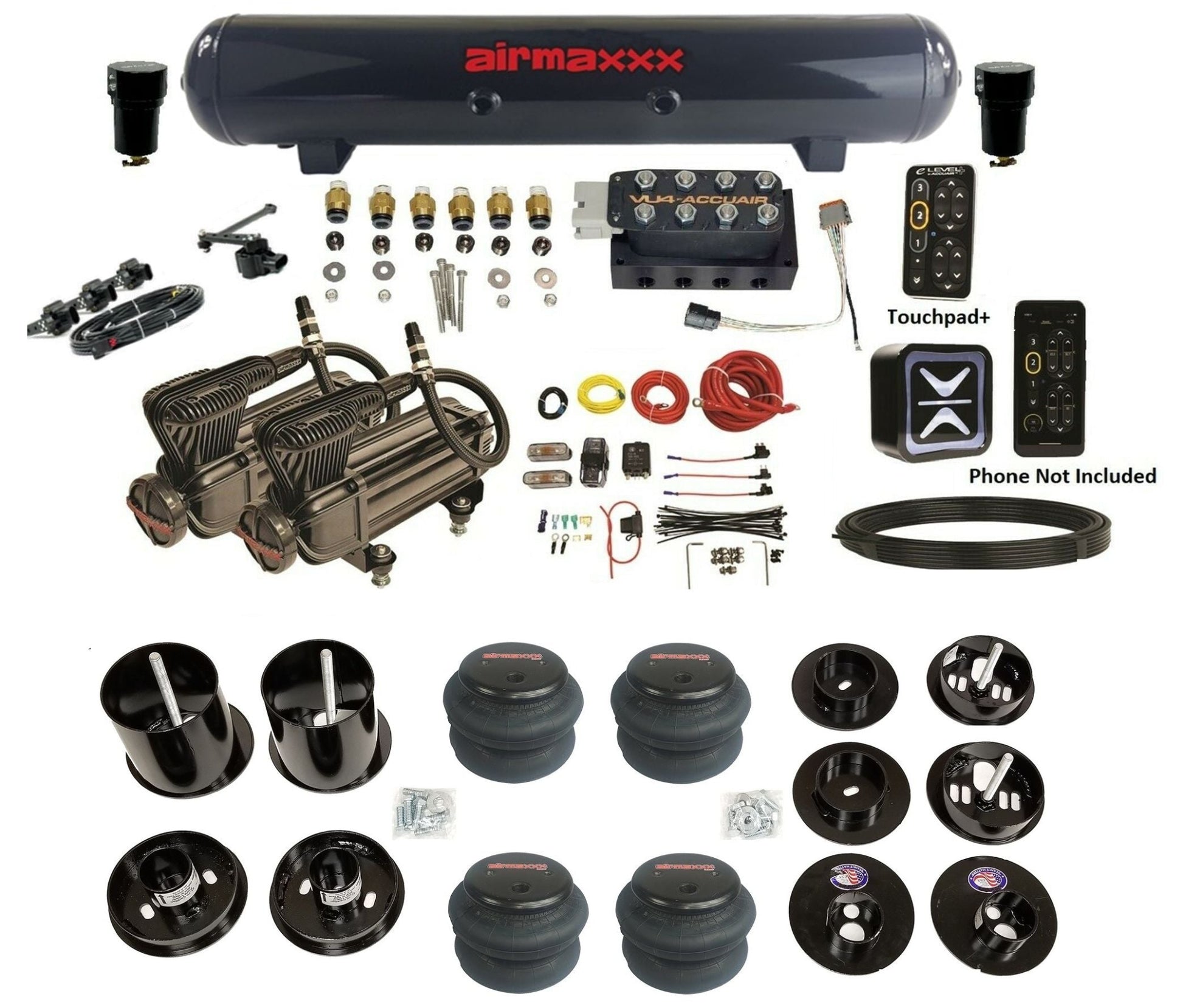 accuair e connect vu4 height plus steel tank 2600 bags air ride kit for 1965 1970 cadillac KCAD65-X2B-57S-VU4EHT-WK-HF