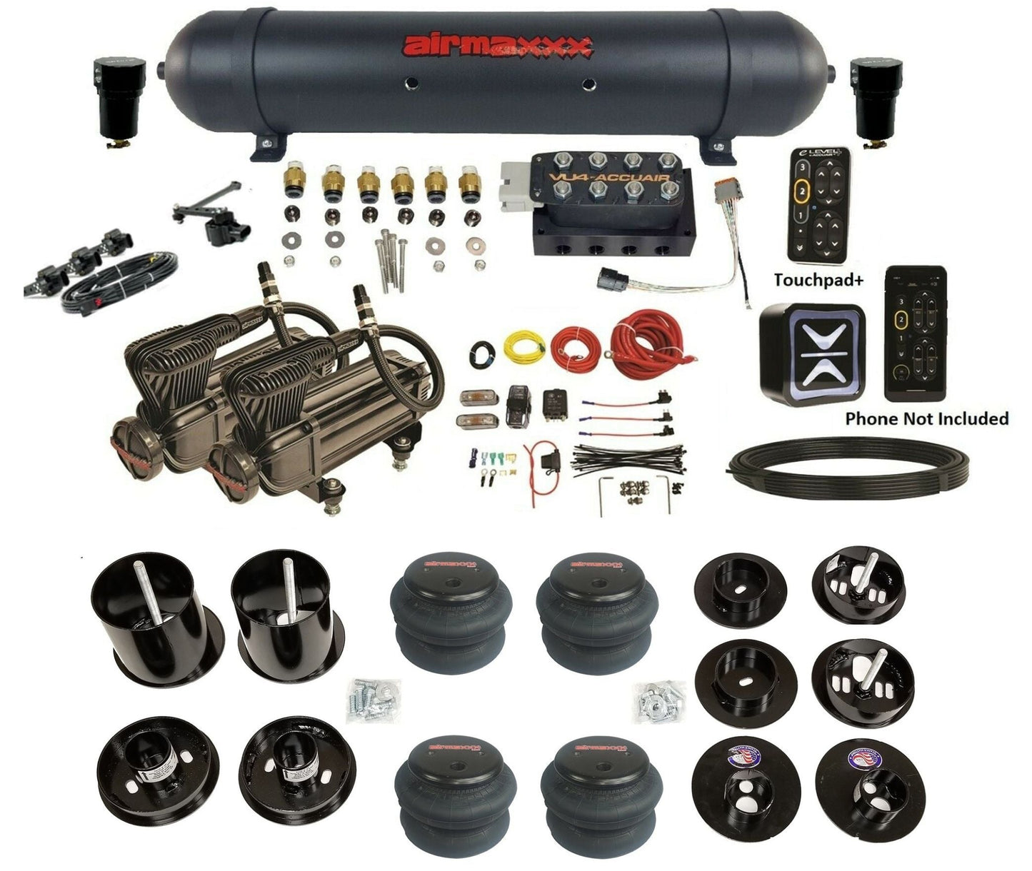 accuair e connect vu4 height plus x series aluminum tank 2600 bags air ride kit for 1965 1970 cadillac KCAD65-X2B-57ABK-VU4EHT-WK-HF