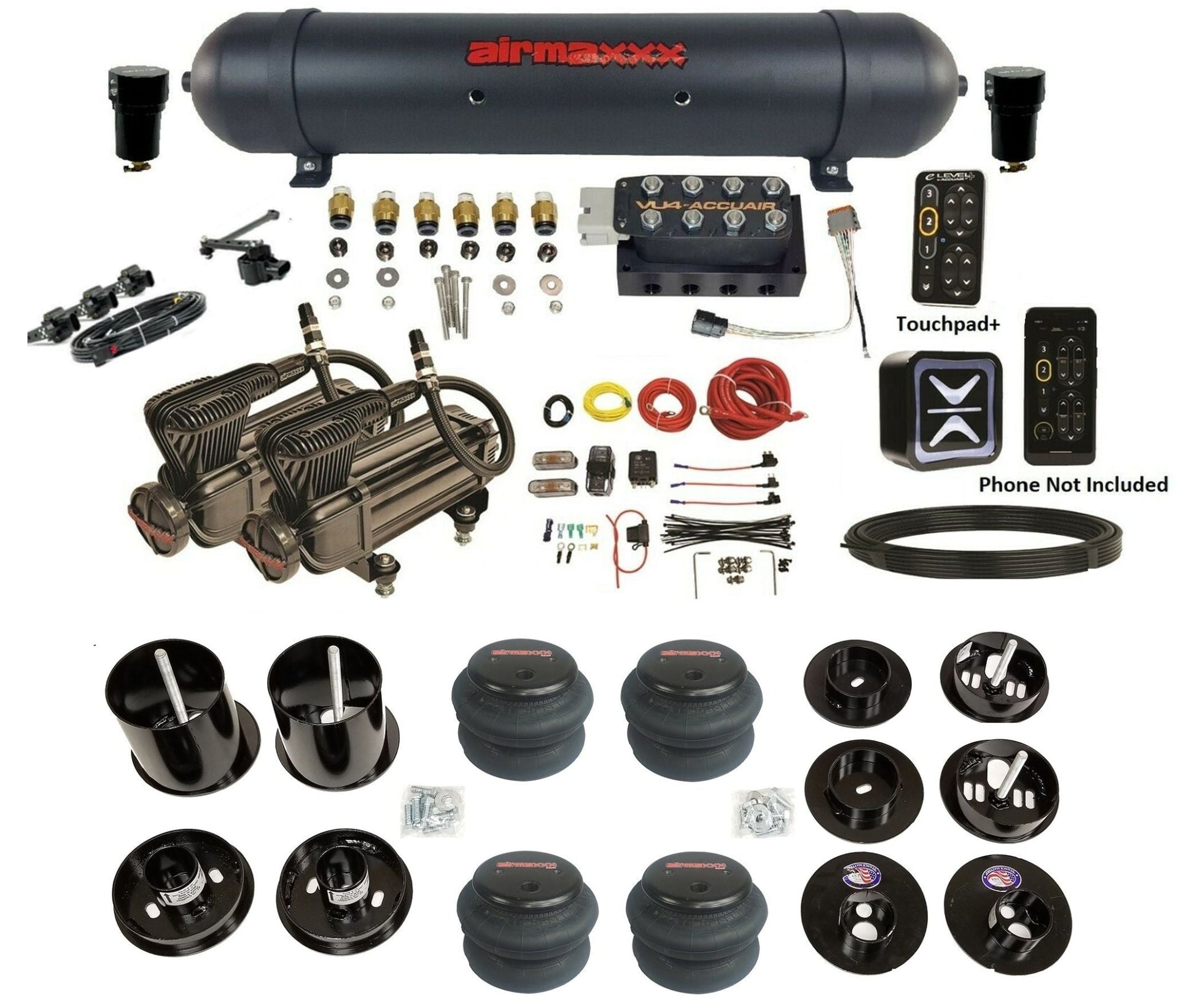 accuair e connect vu4 height plus x series aluminum tank 2600 bags air ride kit for 1965 1970 cadillac KCAD65-X2B-57ABK-VU4EHT-WK-HF