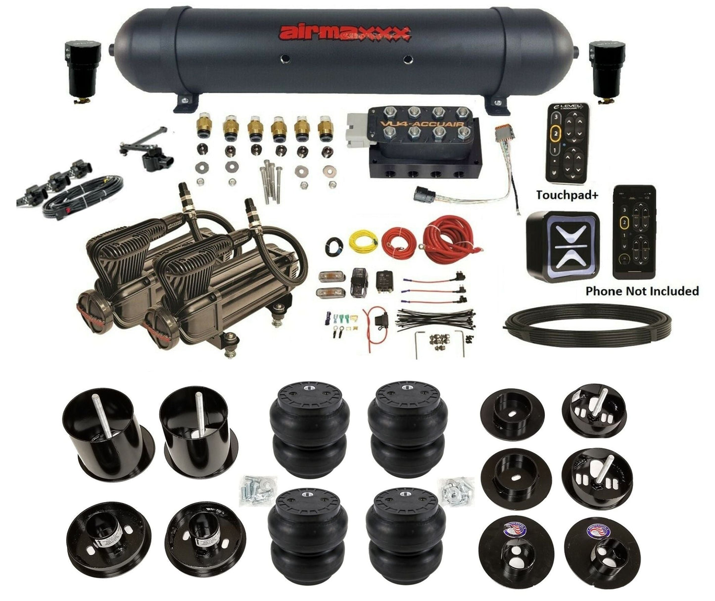 accuair e connect vu4 height plus x series aluminum tank slam bags air ride kit for 1965 1970 cadillac KCAD65-X2B-57ABK-VU4EHT-WK-HFSS7 