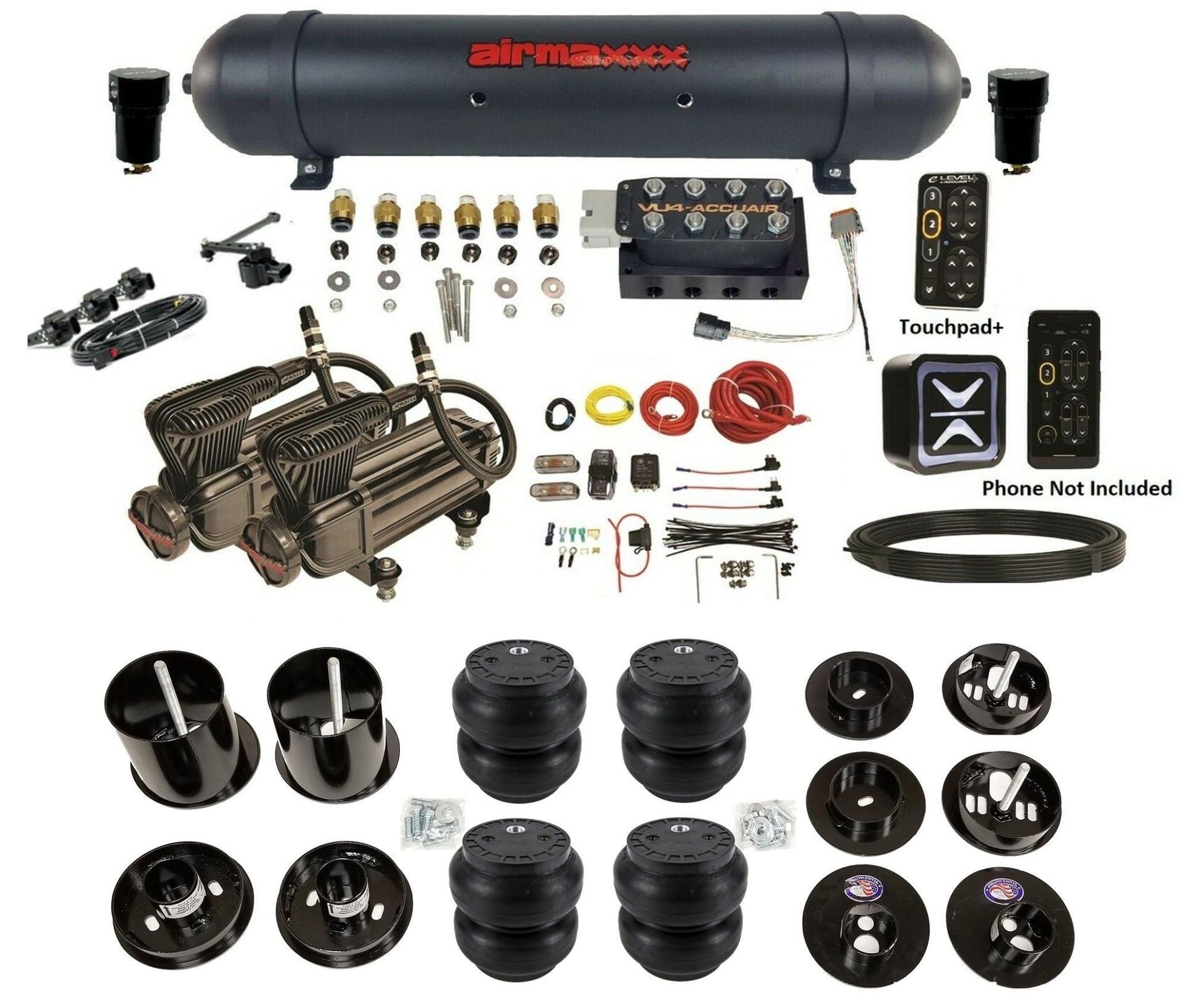 accuair e connect vu4 height plus x series aluminum tank slam bags air ride kit for 1965 1970 cadillac KCAD65-X2B-57ABK-VU4EHT-WK-HFSS7 