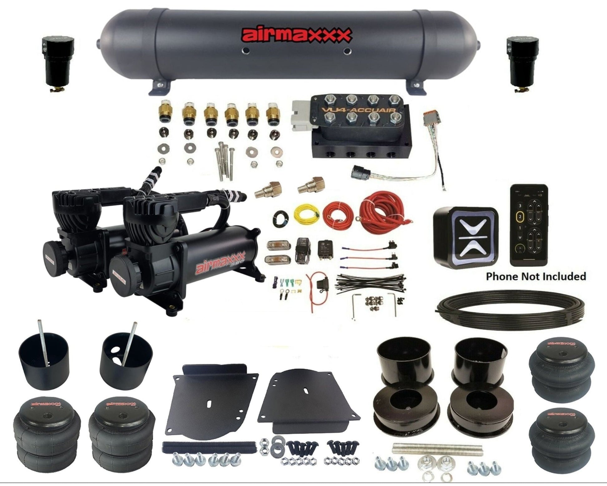 accuair e+ connect vu4 wireless dual 580 black compressors aluminum tank & bags air ride kit for 1964-1972 gm a-body KABDY-580B2-57ABK-VU4E-WK-HF