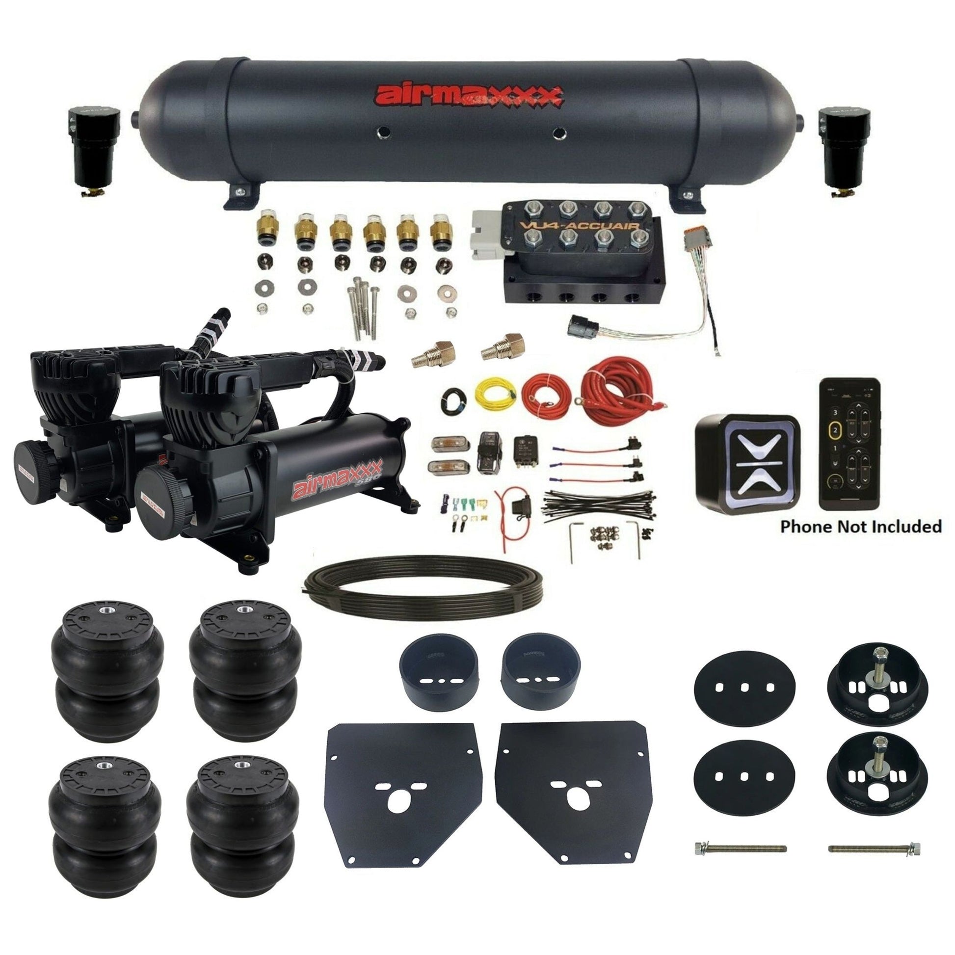 accuair e+ connect vu4 wireless dual 580 black compressors aluminum tank slam bags air ride kit for 1963-1972 chevy c10 KC1063-580B2-57ABK-VU4E-WK-HFSS7