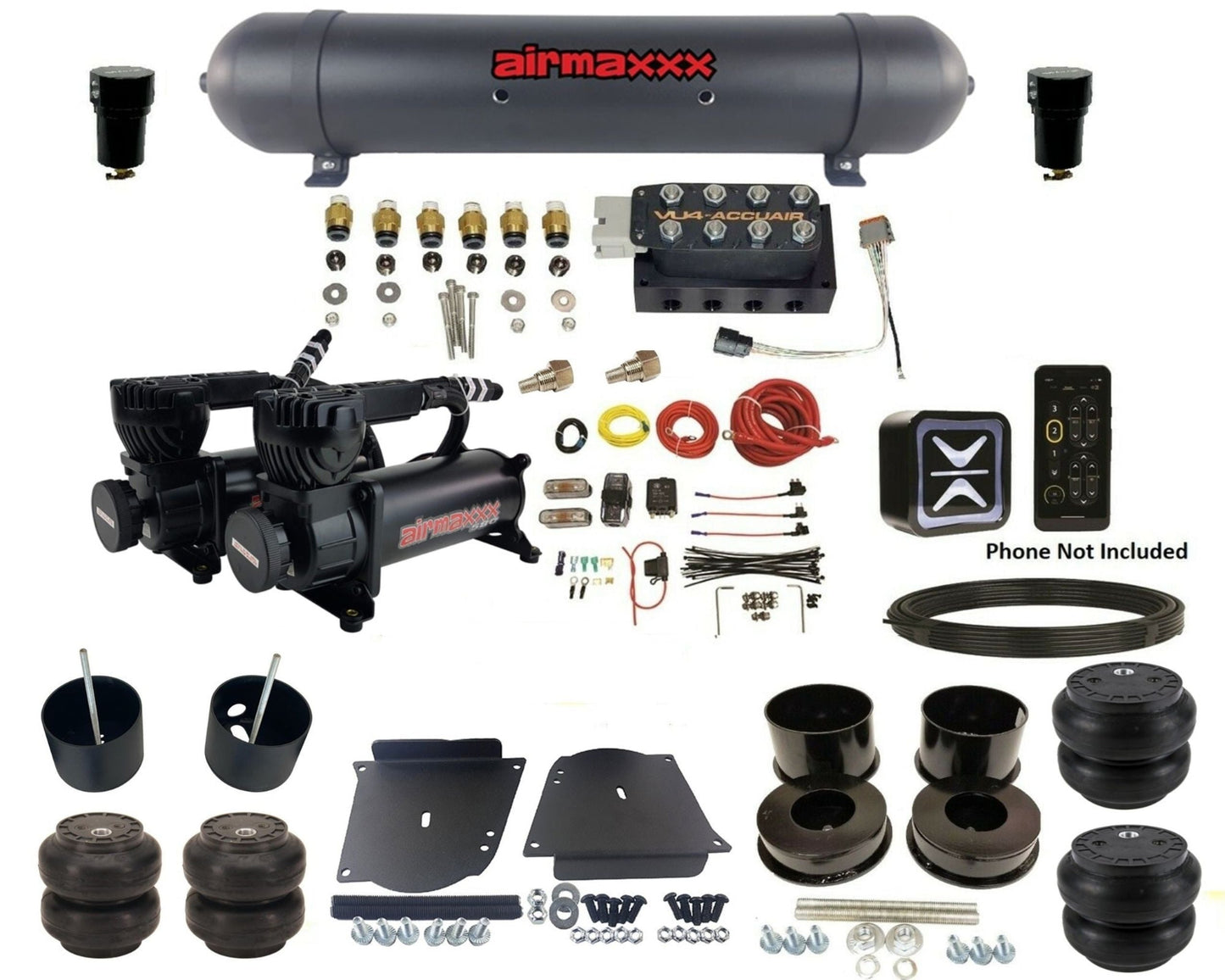 accuair e+ connect vu4 wireless dual 580 black compressors aluminum tank & slam bags air ride kit for 1964-1972 gm a-body KABDY-580B2-57ABK-VU4E-WK-HFSS6SS7