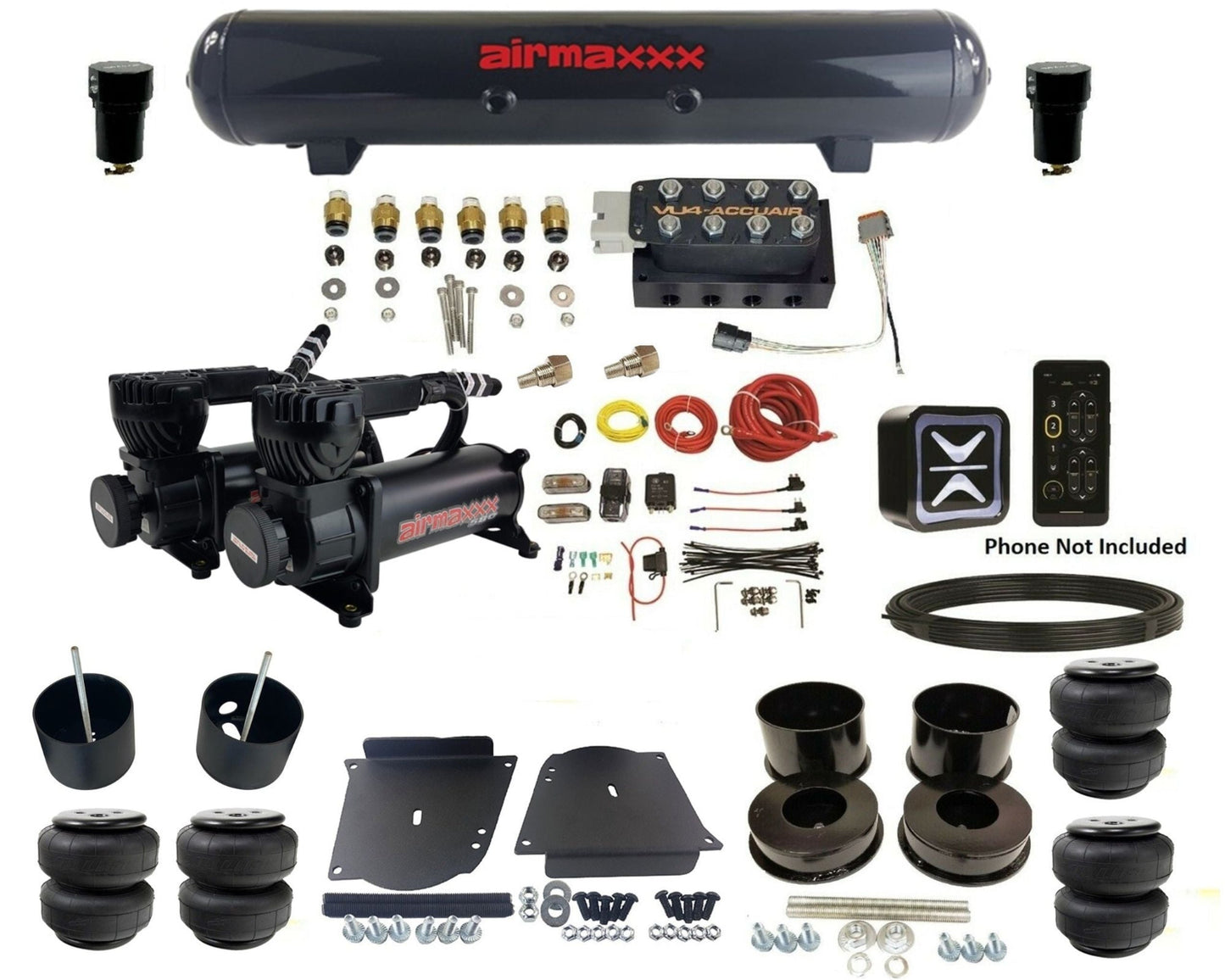 accuair e+ connect vu4 wireless dual 580 black compressors steel tank & airlift bags air ride kit for 1964-1972 gm a-body KABDY-580B2-57S-VU4E-WK-HFD25