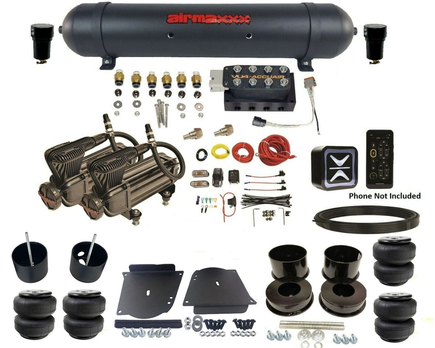 accuair e+ connect vu4 wireless dual x-series compressors aluminum tank & airlift bags air ride kit for 1964-1972 gm a-body KABDY-X2B-57ABK-VU4E-WK-HFD25