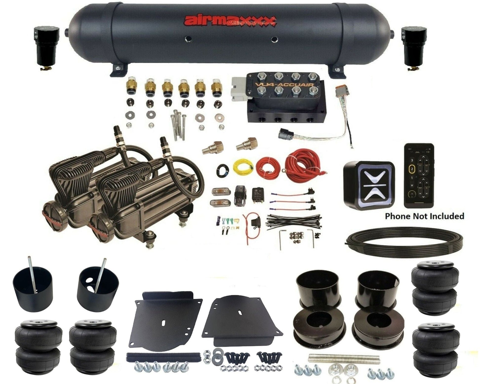 accuair e+ connect vu4 wireless dual x-series compressors aluminum tank & airlift bags air ride kit for 1964-1972 gm a-body KABDY-X2B-57ABK-VU4E-WK-HFD25