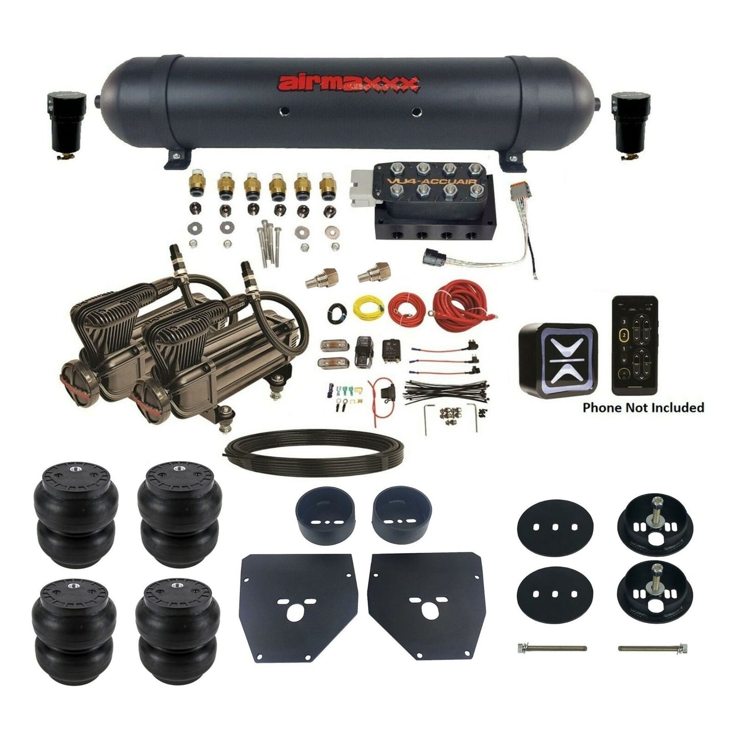 accuair e+ connect vu4 wireless dual x-series compressors aluminum tank slam bags air ride kit for 1963-1972 chevy c10 KC1063-X2B-57ABK-VU4E-WK-HFSS7