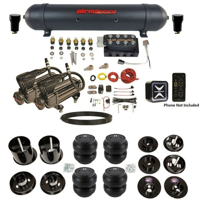 accuair e+ connect vu4 wireless dual x-series compressors aluminum tank slam bags air ride kit for 1965-1970 cadillac KCAD65-X2B-57ABK-VU4E-WK-HFSS7