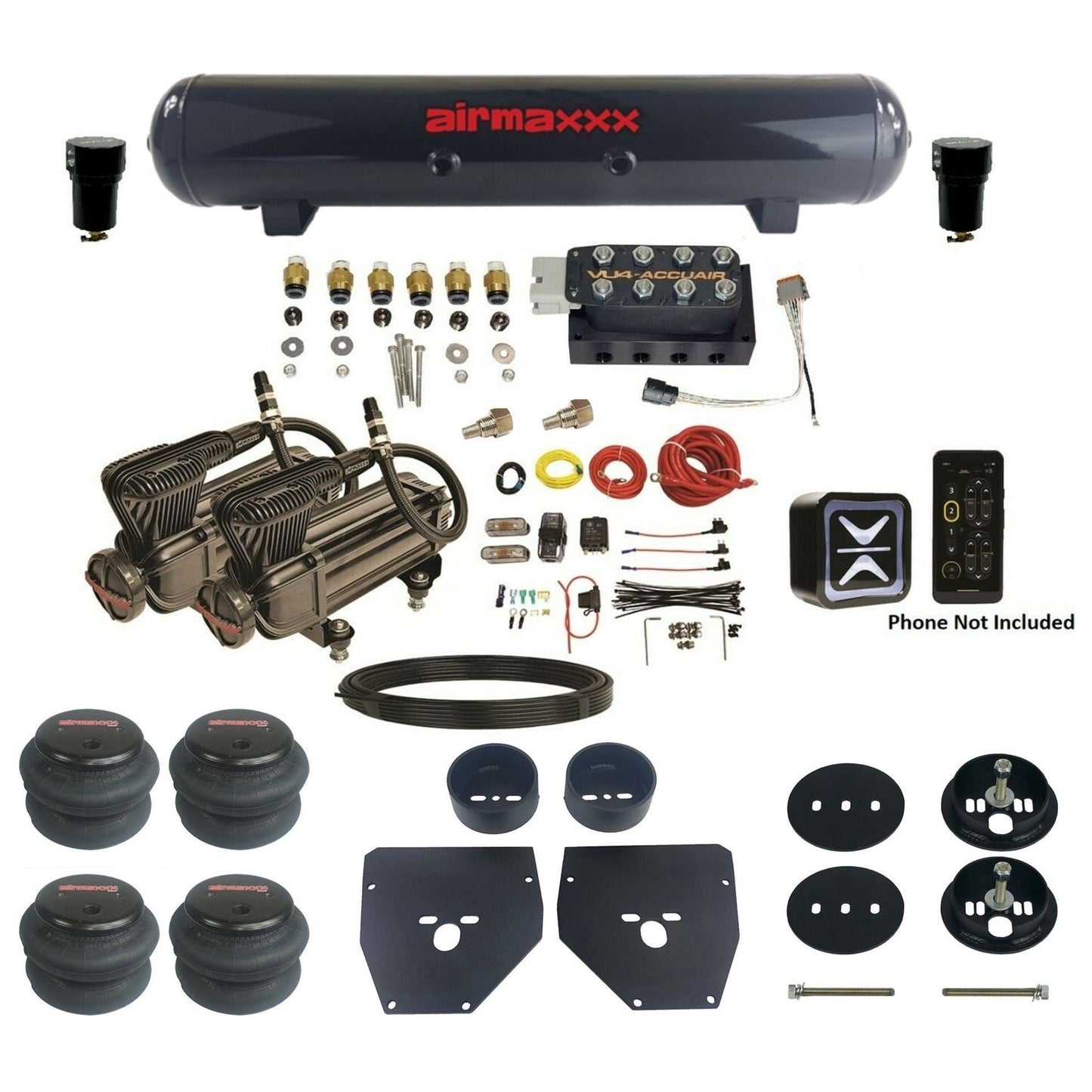 accuair e+ connect vu4 wireless dual x-series compressors steel tank 2600 bags air ride kit for 1963-1972 chevy c10 KC1063-X2B-57S-VU4E-WK-HF 