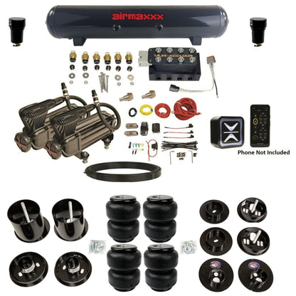 accuair e+ connect vu4 wireless dual x-series compressors steel tank airlift bags air ride kit for 1965-1970 cadillac KCAD65-X2B-57S-VU4E-WK-HFD25