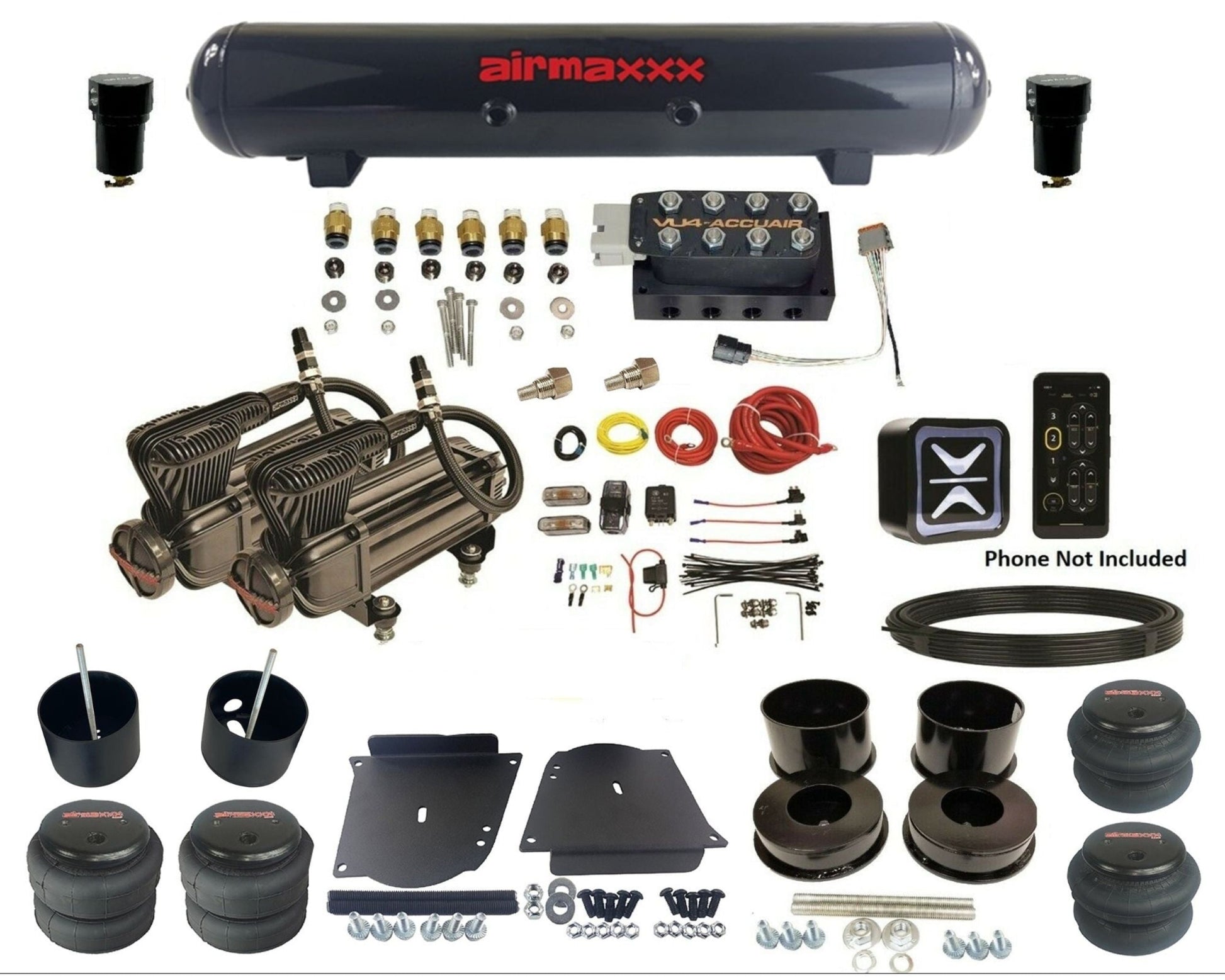 accuair e+ connect vu4 wireless dual x-series compressors steel tank & bags air ride kit for 1964-1972 gm a-body KABDY-X2B-57S-VU4E-WK-HF
