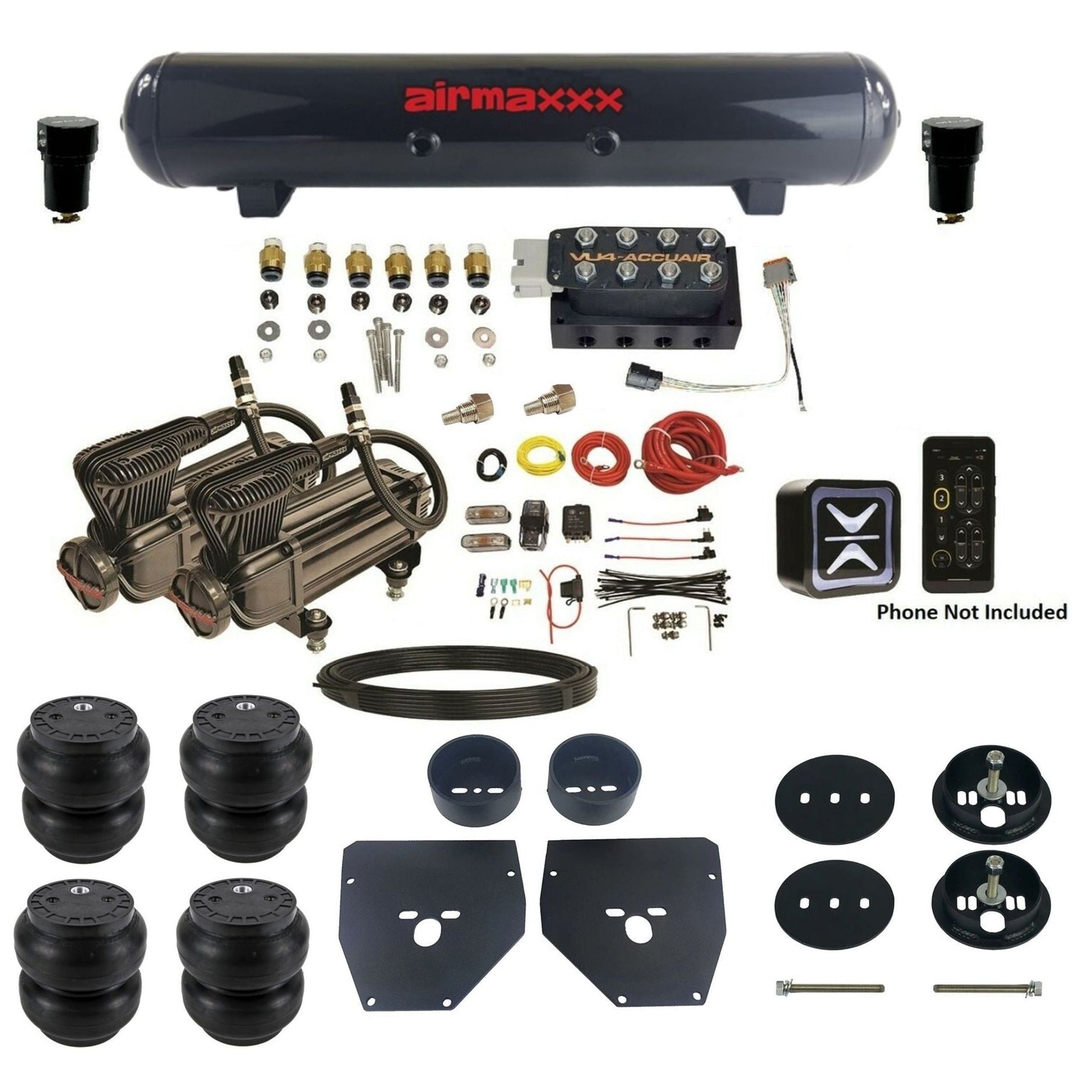 accuair e+ connect vu4 wireless dual x-series compressors steel tank slam bags air ride kit for 1963-1972 chevy c10 KC1063-X2B-57S-VU4E-WK-HFSS7