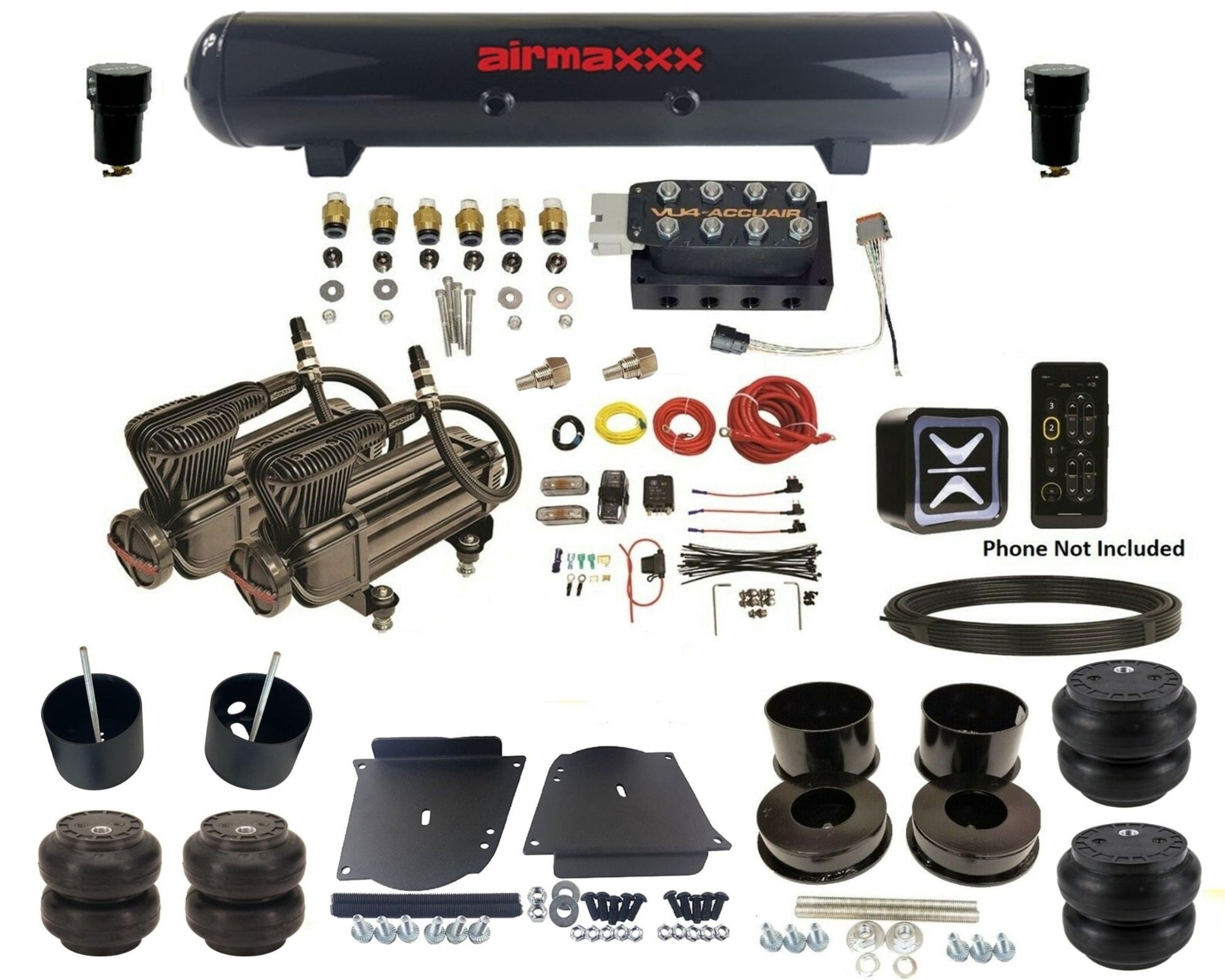 accuair e+ connect vu4 wireless dual x-series compressors steel tank & slam bags air ride kit for 1964-1972 gm a-body KABDY-X2B-57S-VU4E-WK-HFSS6SS7