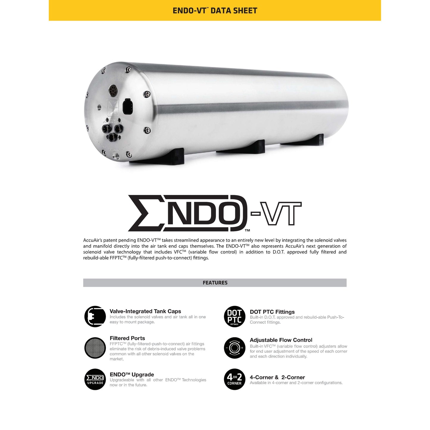 AccuAir AA-3642 ENDO-VT 5 Gallon Air Tank Valve Integrated Raw Aluminum