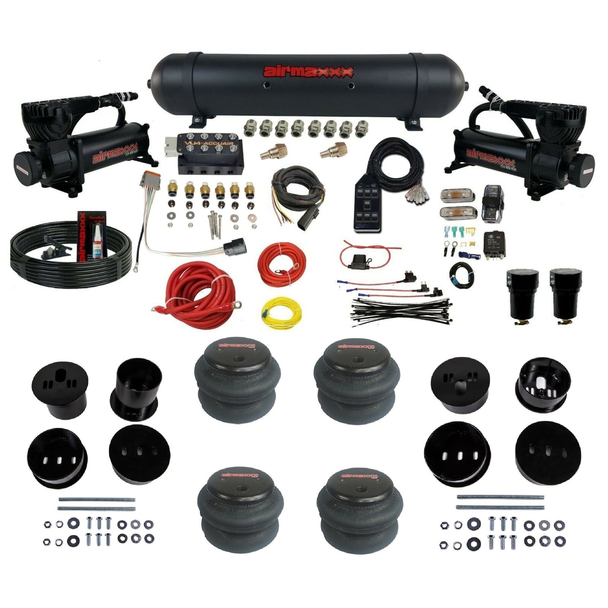 accuair vu4 dual 580 black compressors aluminum tank 2600 bags air ride suspension kit for 1958-1960 cadillac KCAD58-580B2-57ABK-VU4-7BK-WK-HF