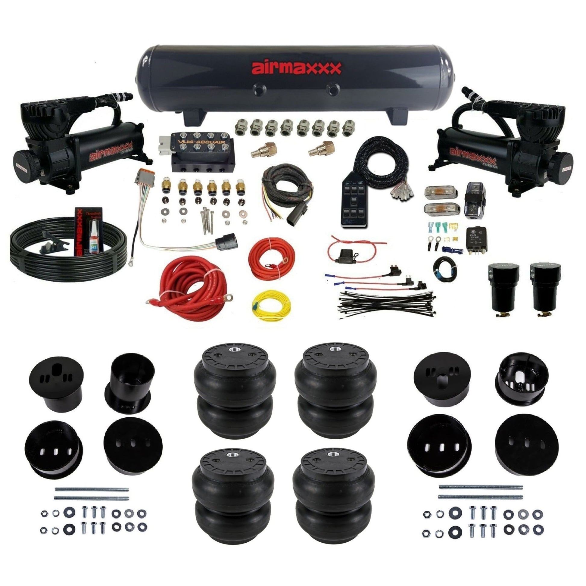 accuair vu4 dual 580 black compressors steel tank slam bags air ride suspension kit for 1958-1960 cadillac KCAD58-580B2-57S-VU4-7BK-WK-HFSS7