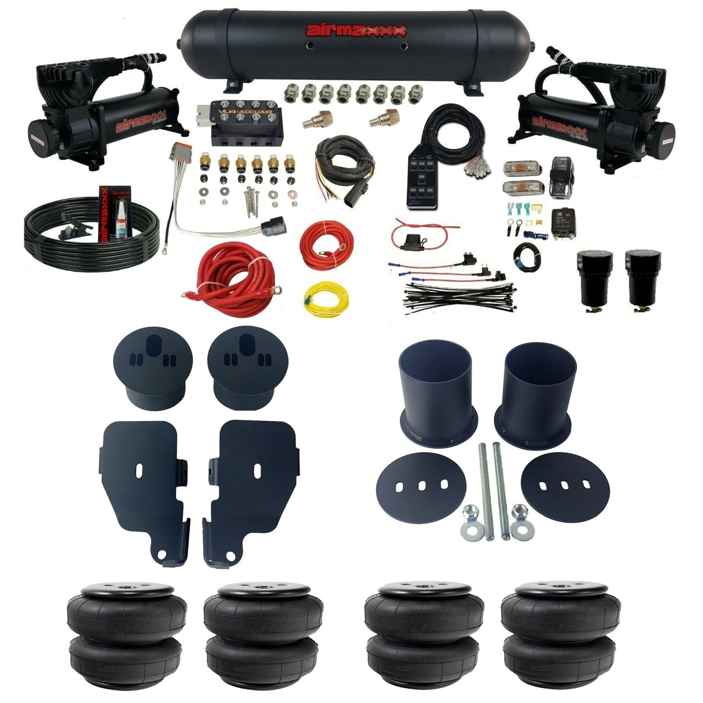 accuair vu4 dual black 580 compressors aluminum tank & airlift bags air ride suspension kit for 1965-1970 chevy impala KIMP65-580B2-57ABK-VU4-7BK-WK-HFD25