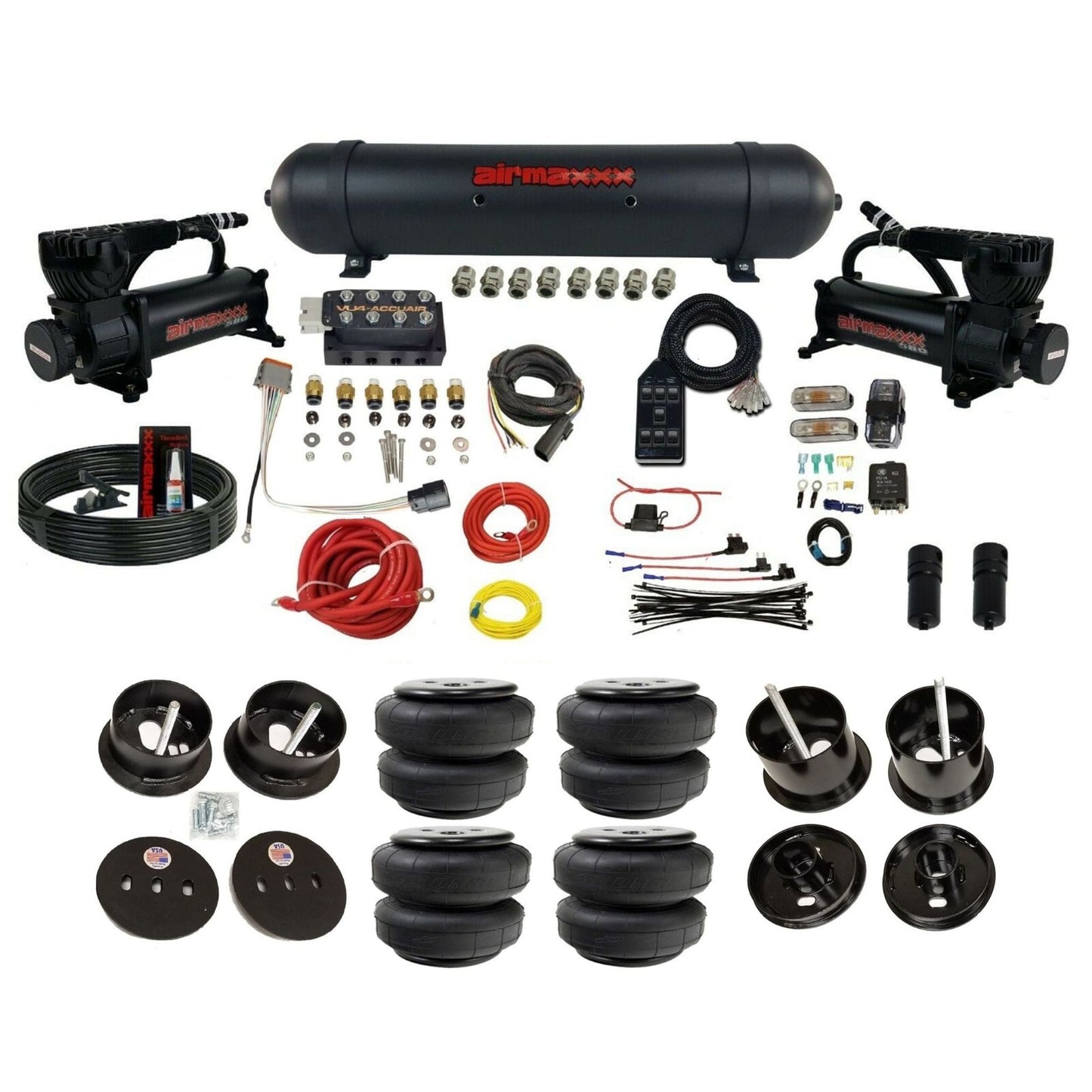 accuair vu4 with black 580 dual compressors aluminum tank airlift bags air ride kit for 1961-1962 cadillac K-CAD6162-580B2-57ABK-VU4-7BK-WK-HFD25