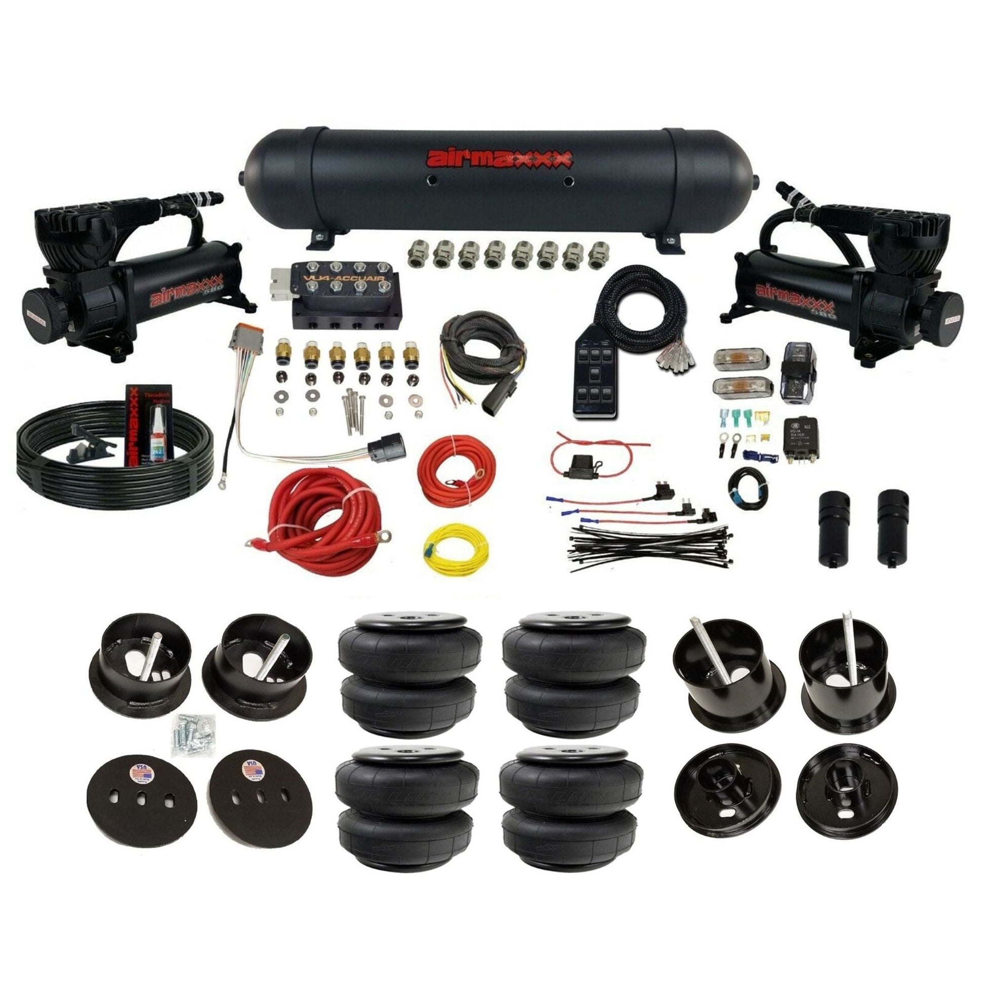 accuair vu4 with black 580 dual compressors aluminum tank airlift bags air ride kit for 1961-1962 cadillac K-CAD6162-580B2-57ABK-VU4-7BK-WK-HFD25
