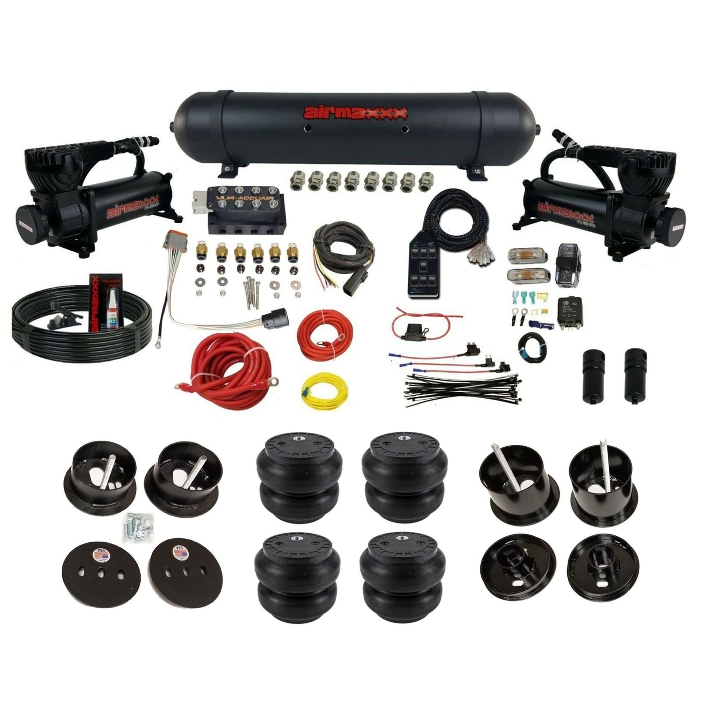 accuair vu4 with black 580 dual compressors aluminum tank slam bags air ride kit for 1961-1962 cadillac K-CAD6162-580B2-57ABK-VU4-7BK-WK-HFSS7
