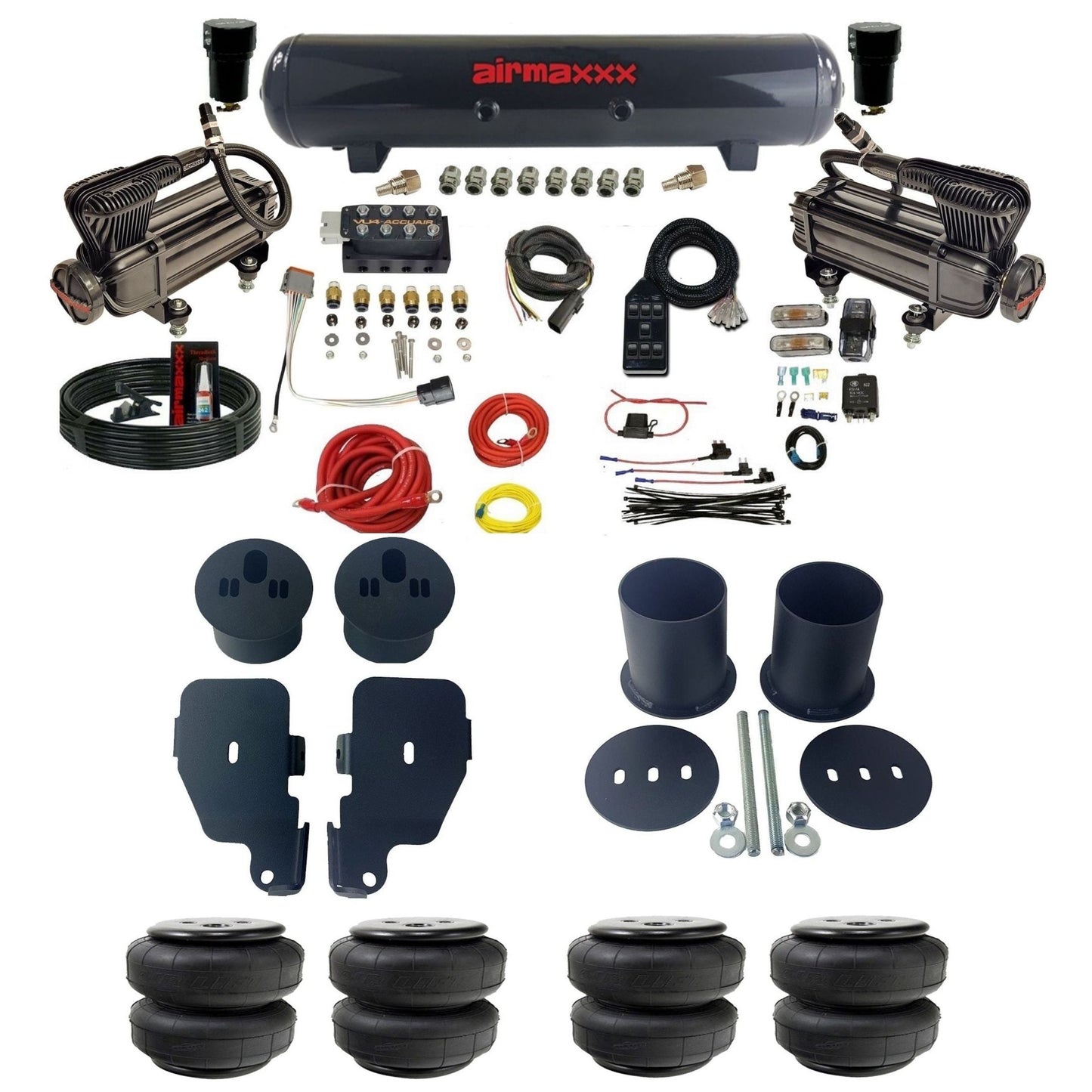 accuair vu4 with x-series compressors steel tanks & airlift bags air ride kit for 1965-1970 chevy impala KIMP65-XB2-57S-VU4-7BK-WK-HFD25