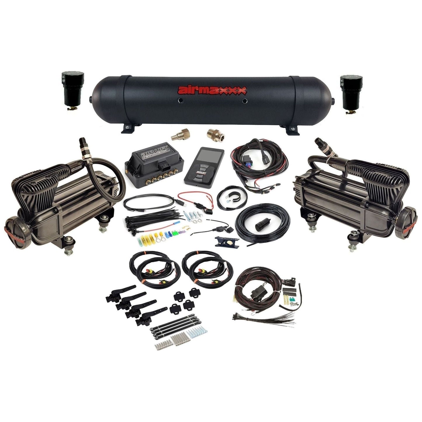 air lift 3h 27695 air management kit with airmaxxx X-series compressors & aluminum tank KX2B-57ABLK-27695-WK-3P2