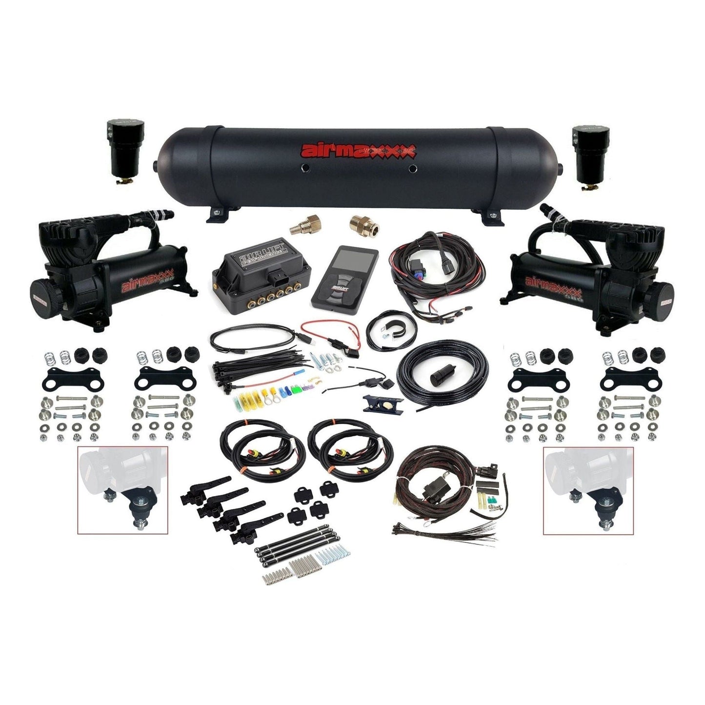 air lift 3h 27695 air management kit with airmaxxx black 580 compressors & aluminum tank K580B2-57ABLK-27695-WK-3P2