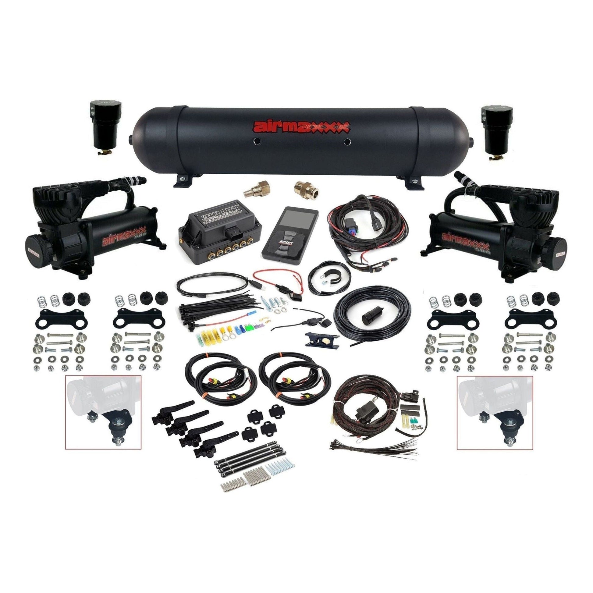 air lift 3h 27695 air management kit with airmaxxx black 580 compressors & aluminum tank K580B2-57ABLK-27695-WK-3P2