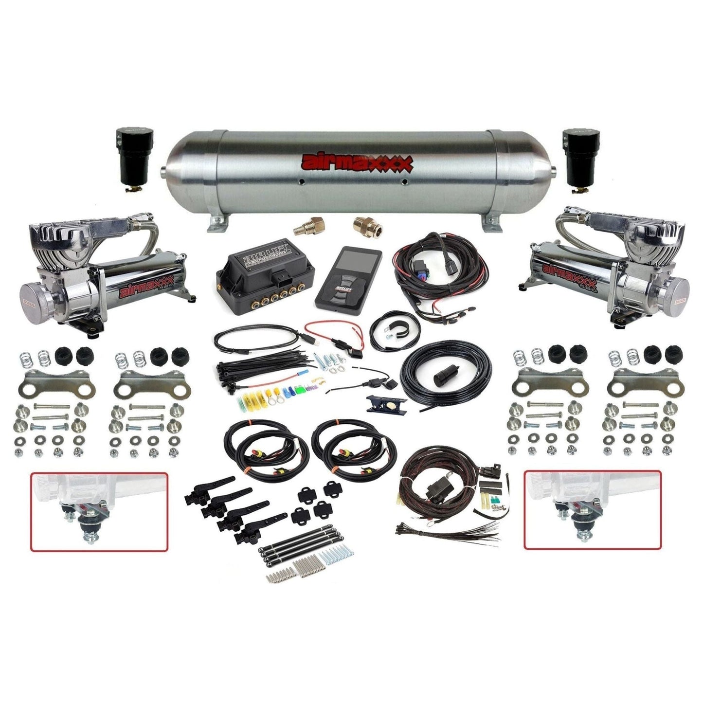 air lift 3h 27695 air management kit with airmaxxx chrome 580 compressors & aluminum tank K580C2-57ARAW-27695-WK-3P2