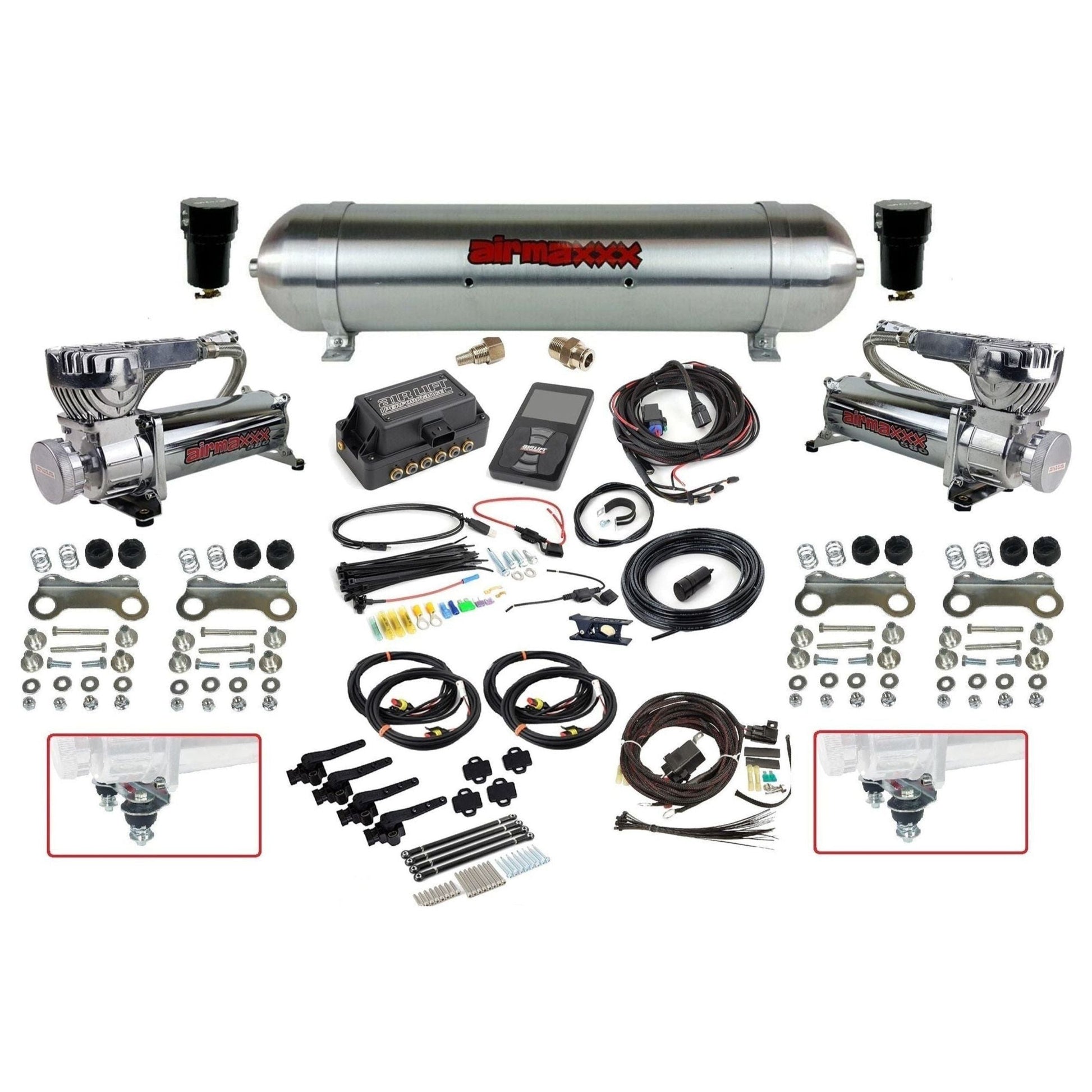 air lift 3h 27695 air management kit with airmaxxx chrome 580 compressors & aluminum tank K580C2-57ARAW-27695-WK-3P2