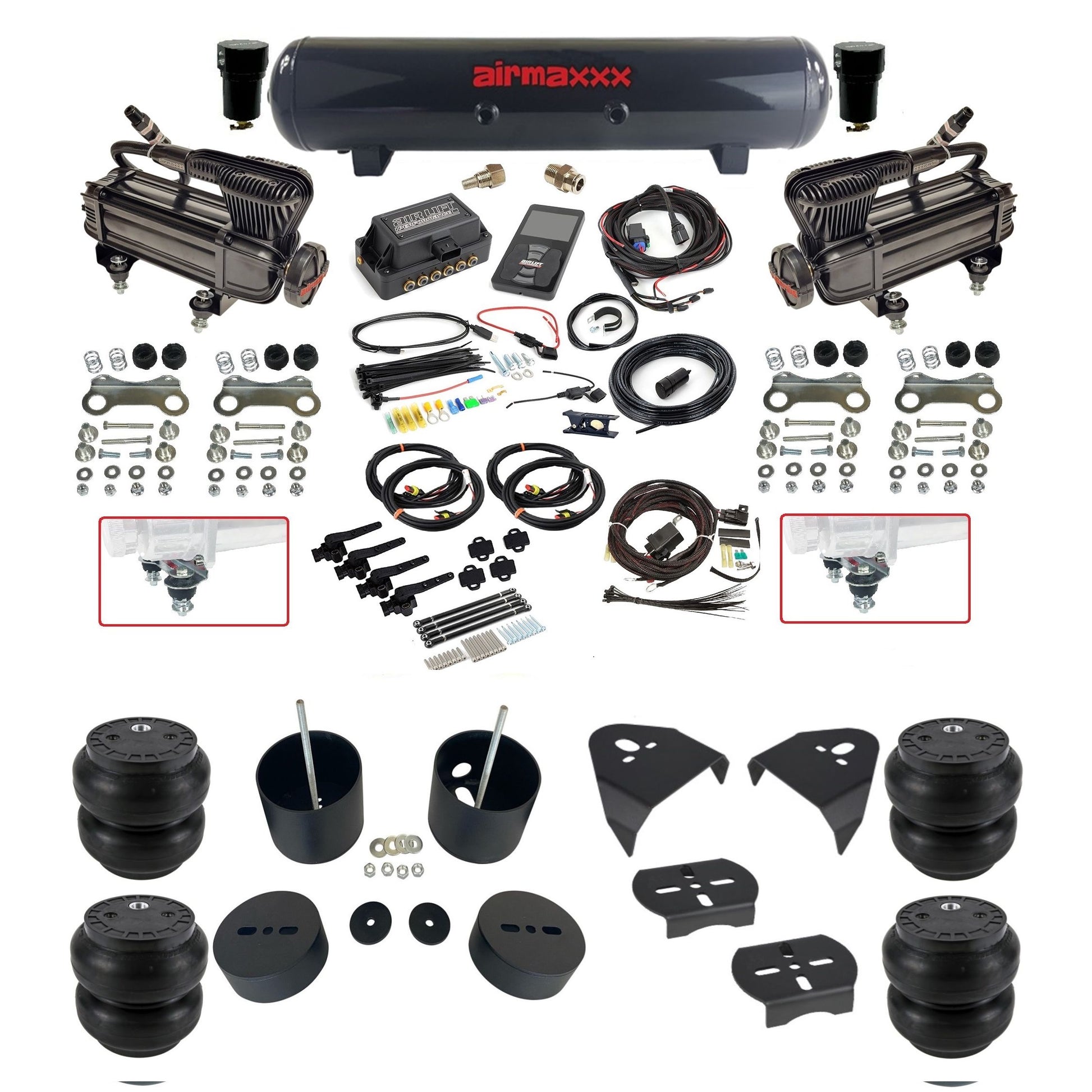 air lift 3h 27695 air ride kit dual x-series compressors steel tank slam bags & airmaxxx brackets fits 1988-98 chevy/GMC c15 2wd KGM88-XB2-57S-27695-WK-3P2SS7