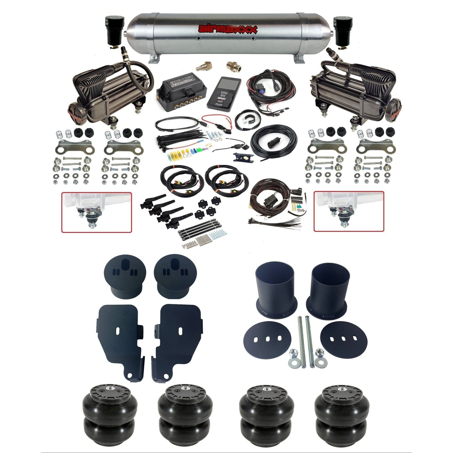 air lift 3h 27695 air ride kit with X-series  compressors raw aluminum tank Slam  bags & airmaxxx bolt on brackets fits 1965-70 impala KIMP65-XB2-57ARW-27695-WK-3P2SS6