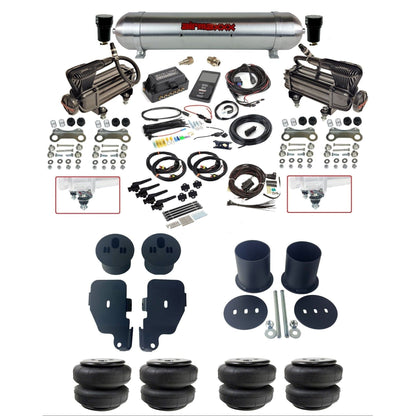 air lift 3h 27695 air ride kit with X-series  compressors raw aluminum tank airlift  bags & airmaxxx bolt on brackets fits 1965-70 impala KIMP65-XB2-57ARW-27695-WK-3P2D25