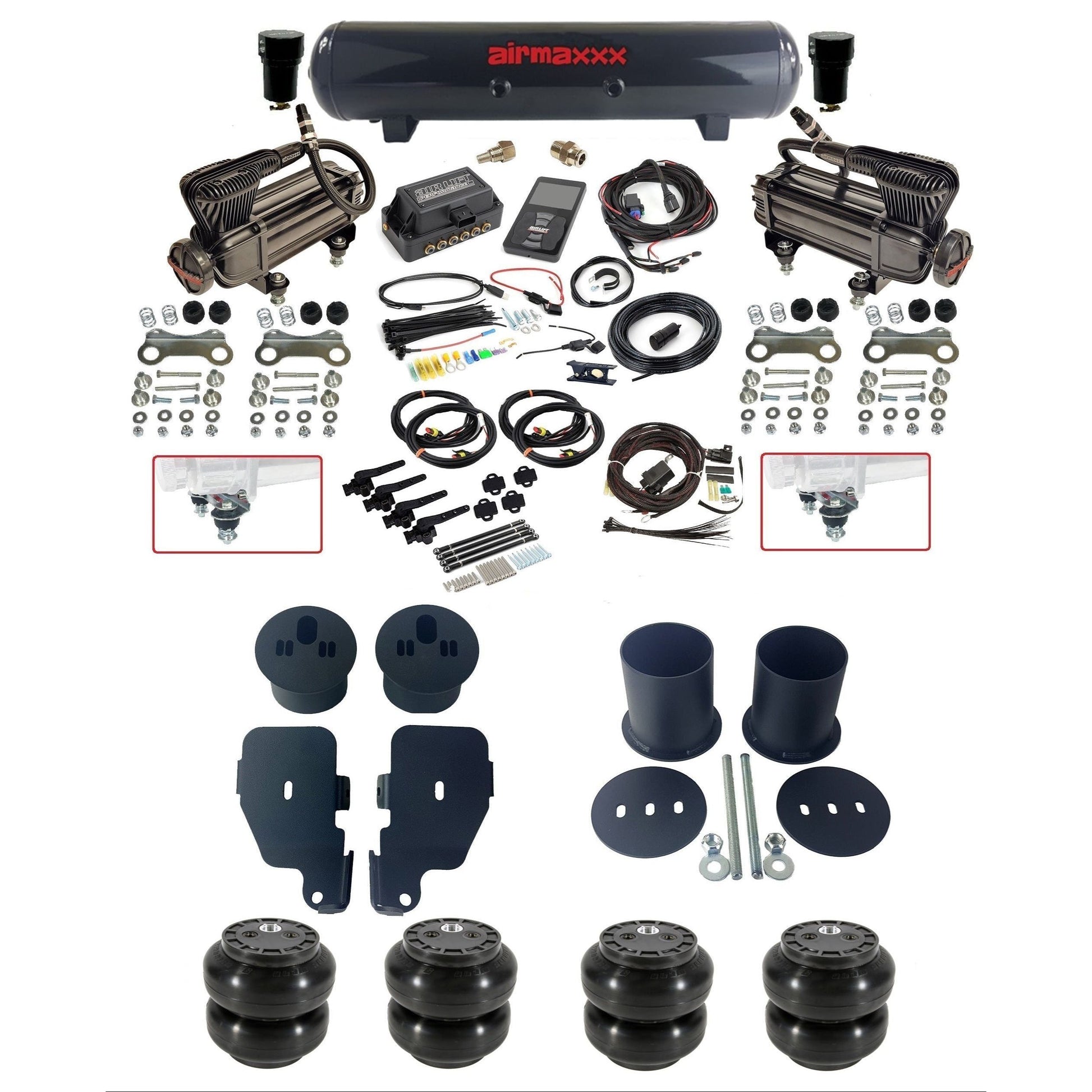 air lift 3h 27695 air ride kit with X-series  compressors steel tank Slam bags & airmaxxx bolt on brackets fits 1965-70 impala KIMP65-XB2-57S-27695-WK-3P2SS6